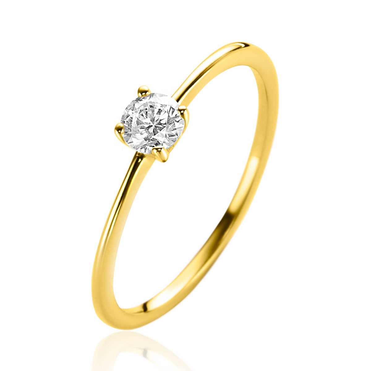Anillo dorado con una piedra brillante en el centro.