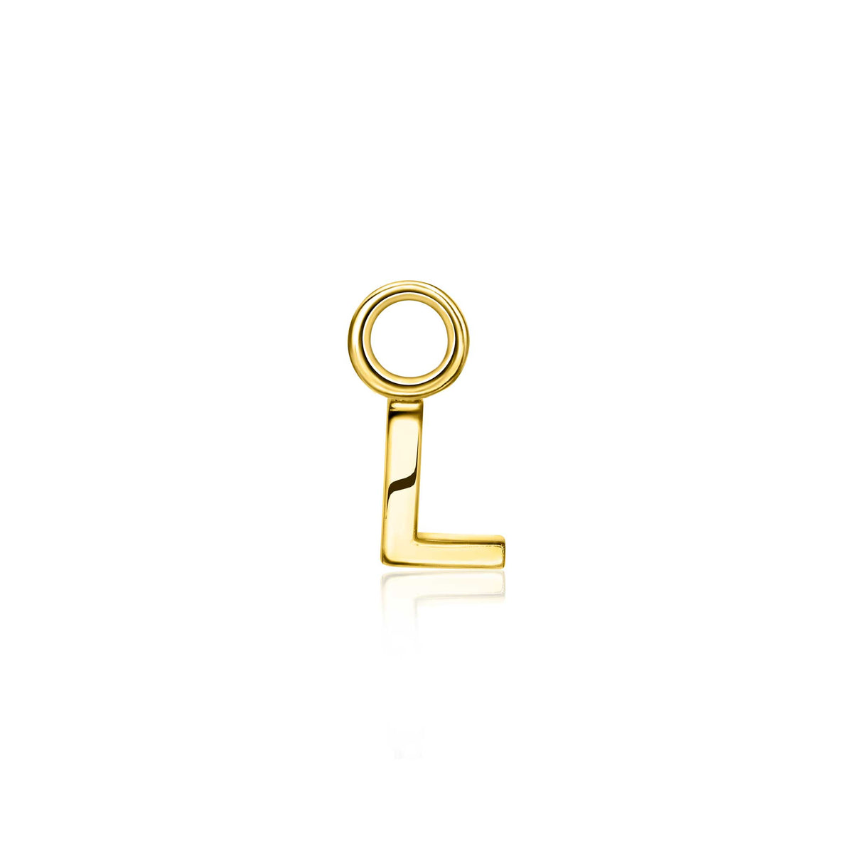 Pendiente de aro dorado con forma de letra L.