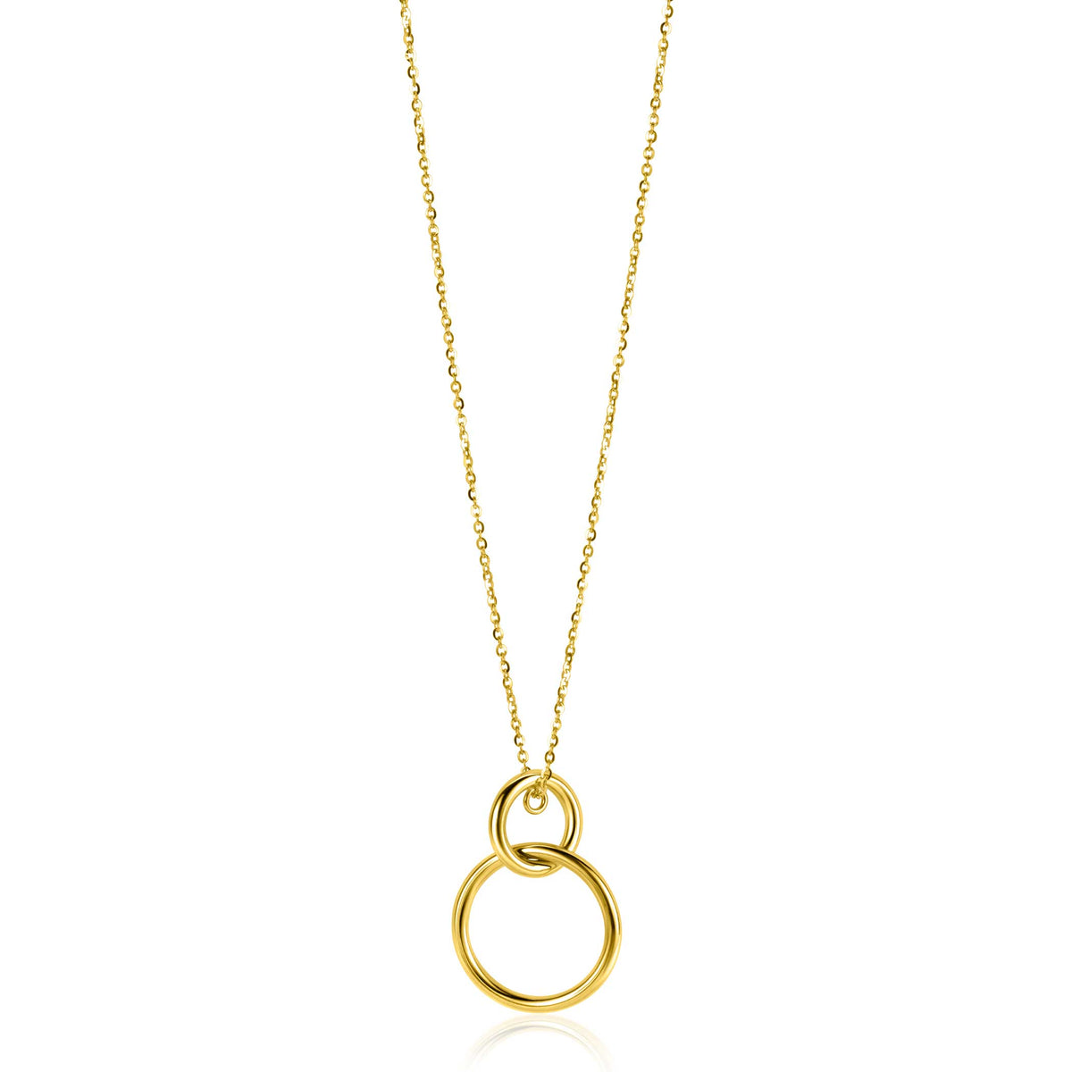 Collar dorado con un colgante circular entrelazado.