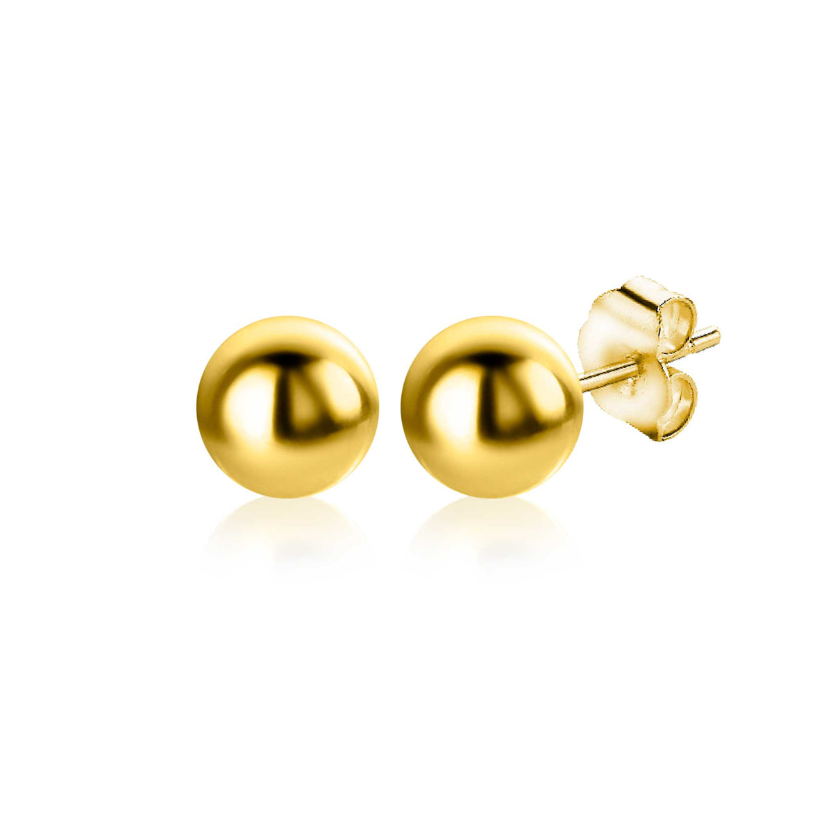 Pendientes de botón dorados con forma esférica y acabado brillante.