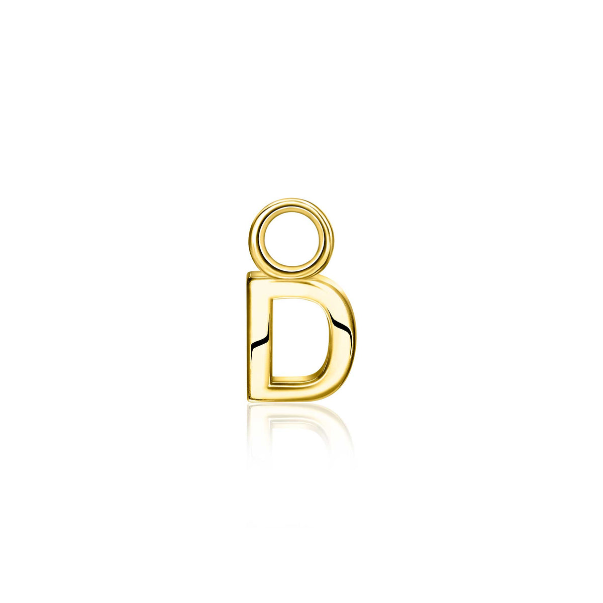 Pendientes de oro con forma de letra D, acabado brillante y diseño moderno.