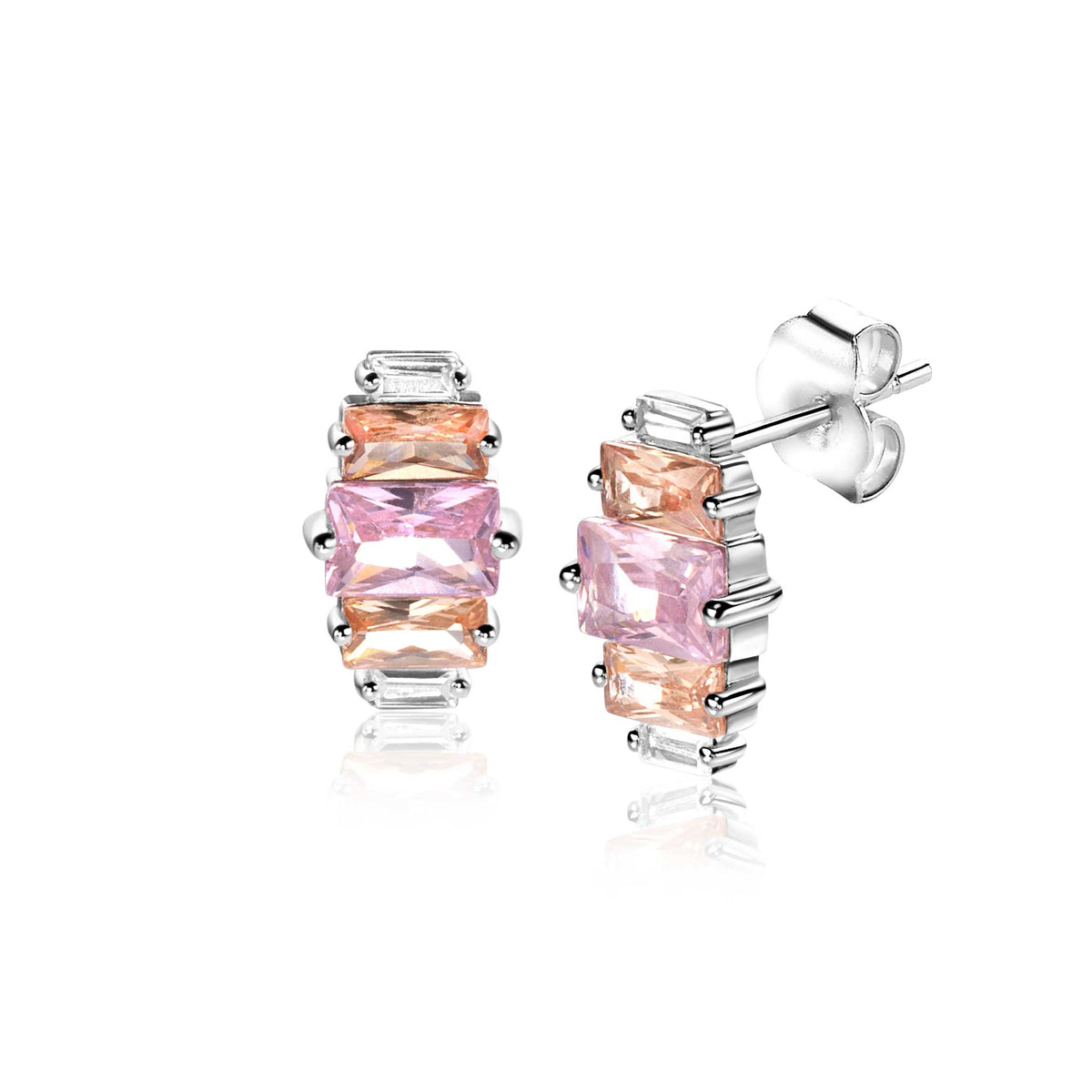 Pendientes de plata con piedras preciosas en tonos rosa y melocotón.