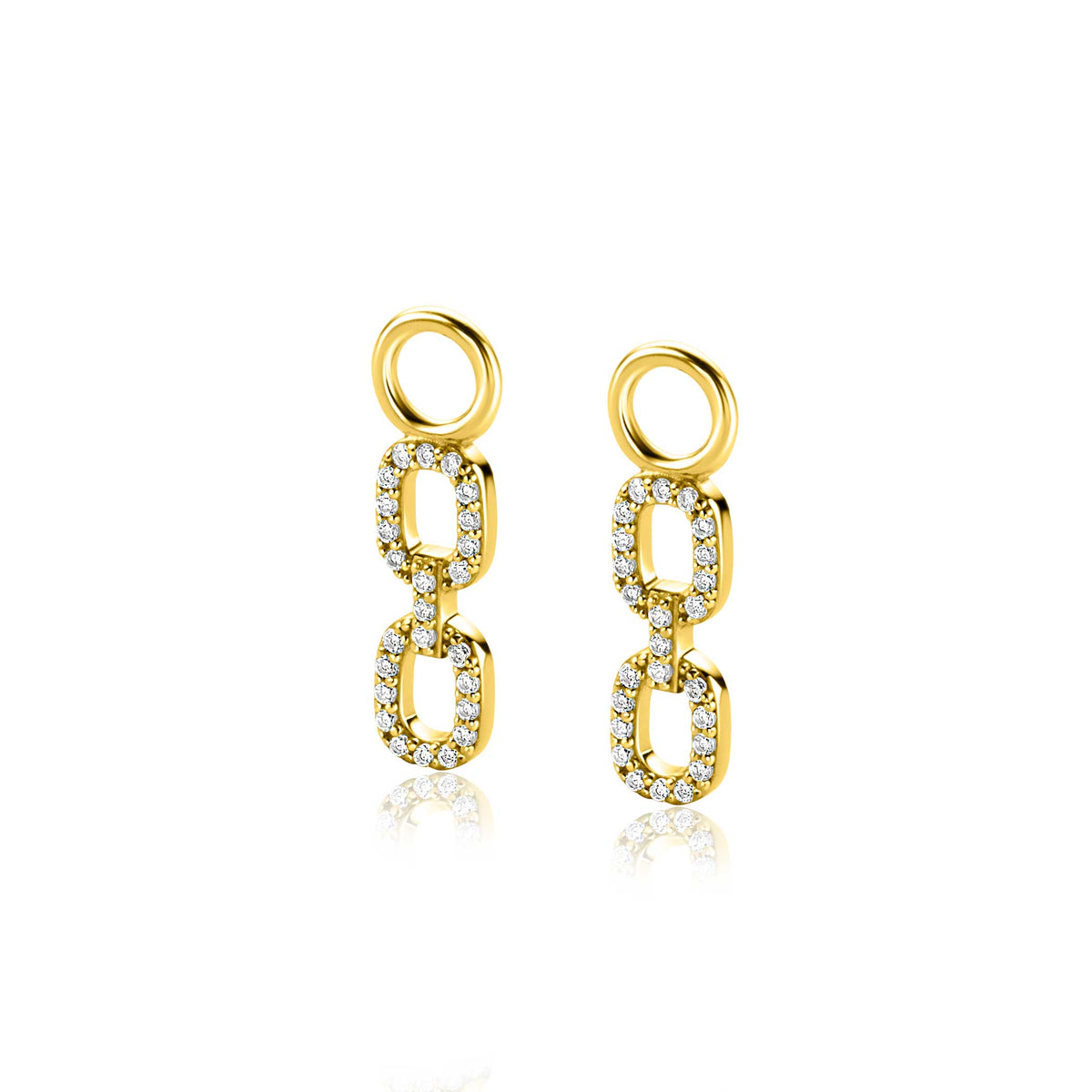 Pendientes de aro dorados con eslabones y circonitas brillantes.