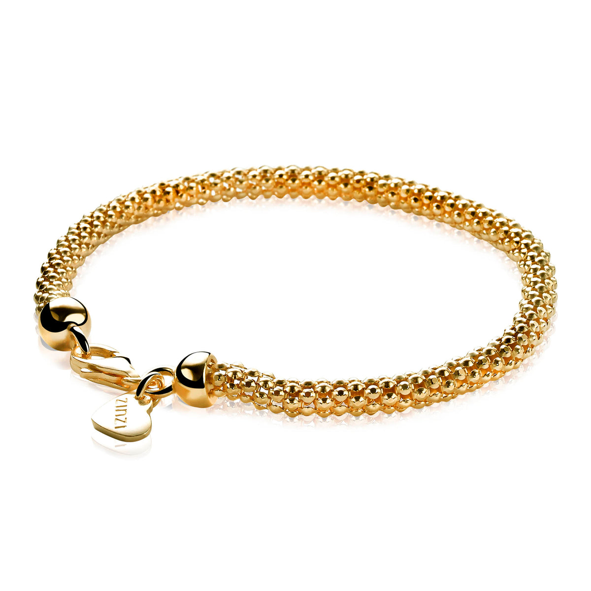 Pulsera dorada con diseño trenzado y cierre de mosquetón.