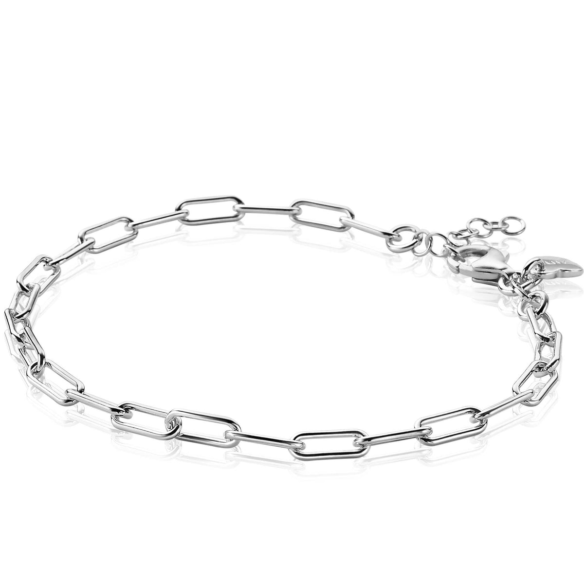 Pulsera de plata con eslabones alargados y cierre de langosta.