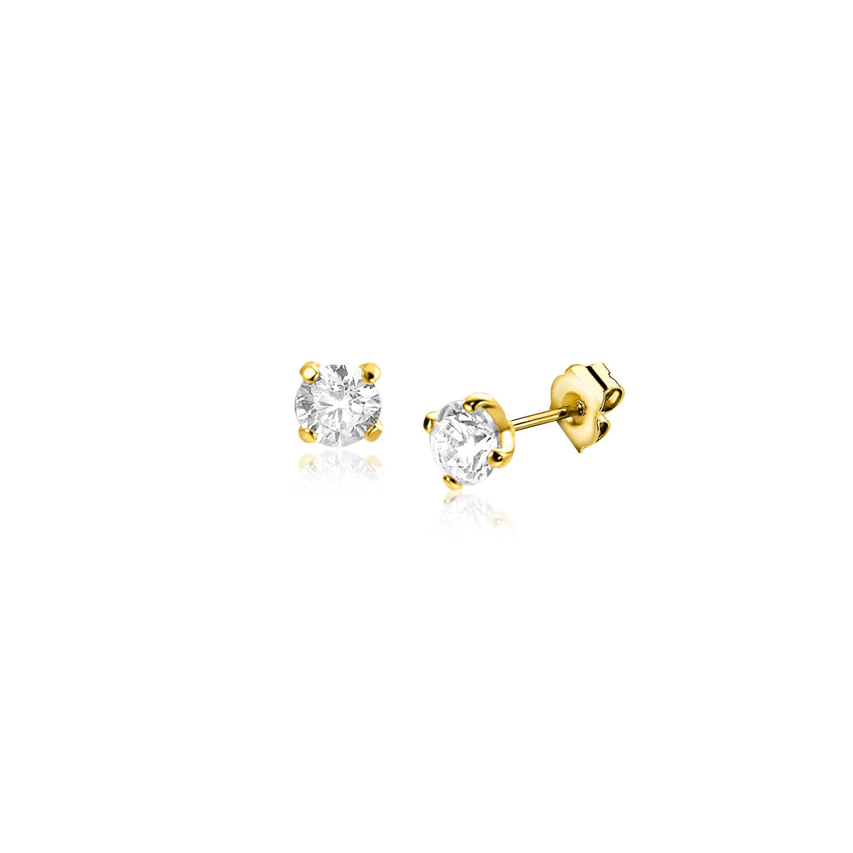 Pendientes de oro con circonitas brillantes en forma redonda.