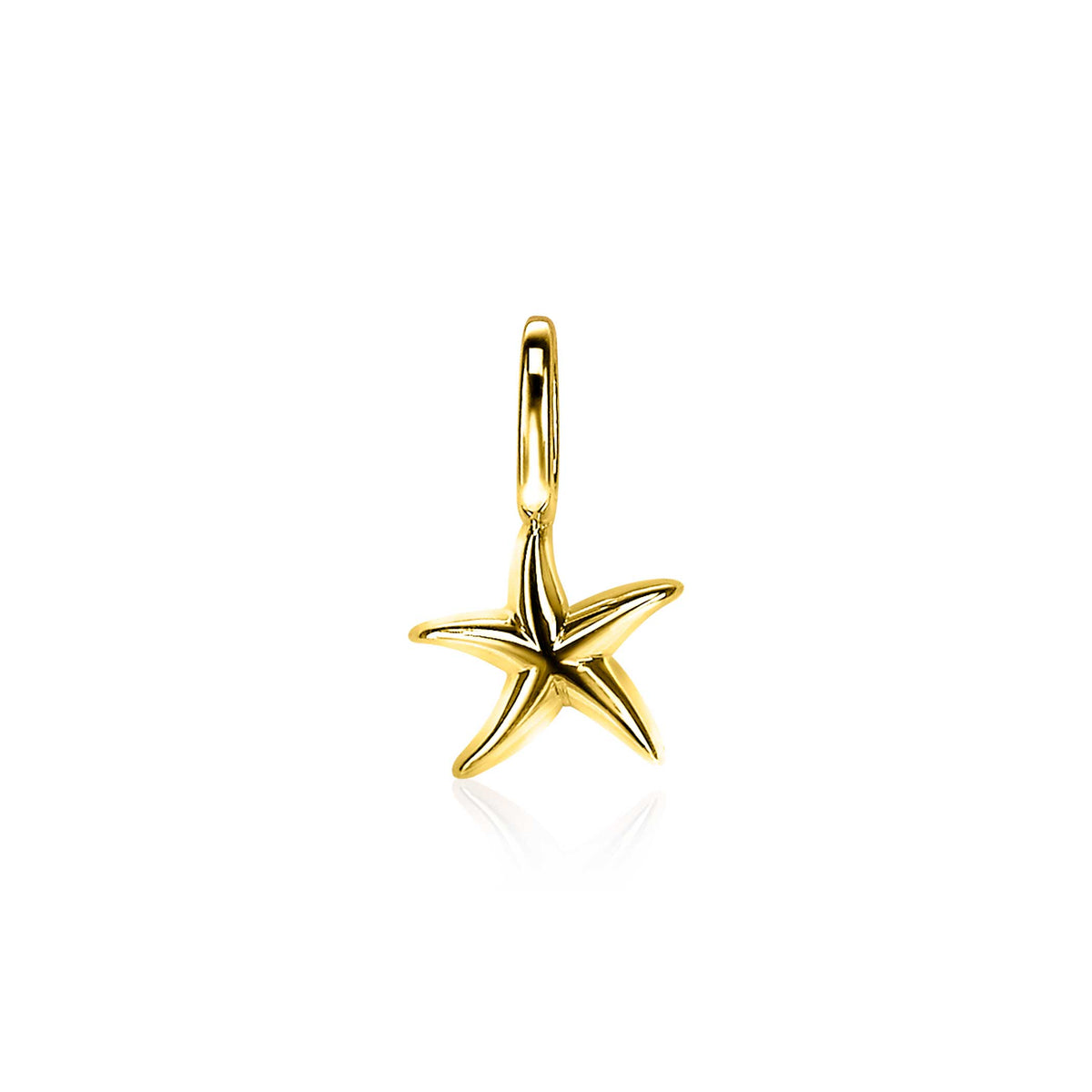 Colgante dorado en forma de estrella de mar con acabado brillante.