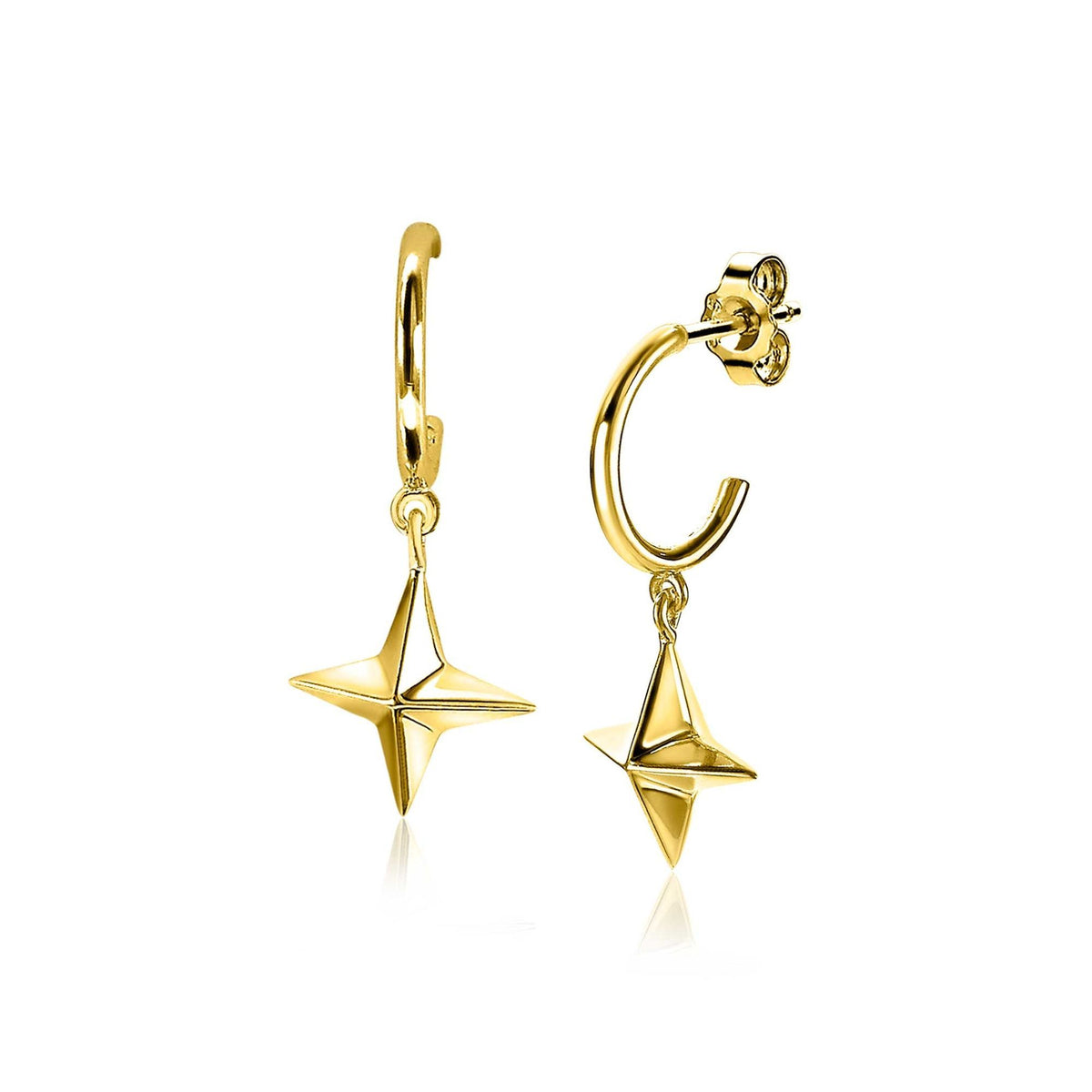 Pendientes de aro dorados con colgante en forma de estrella.