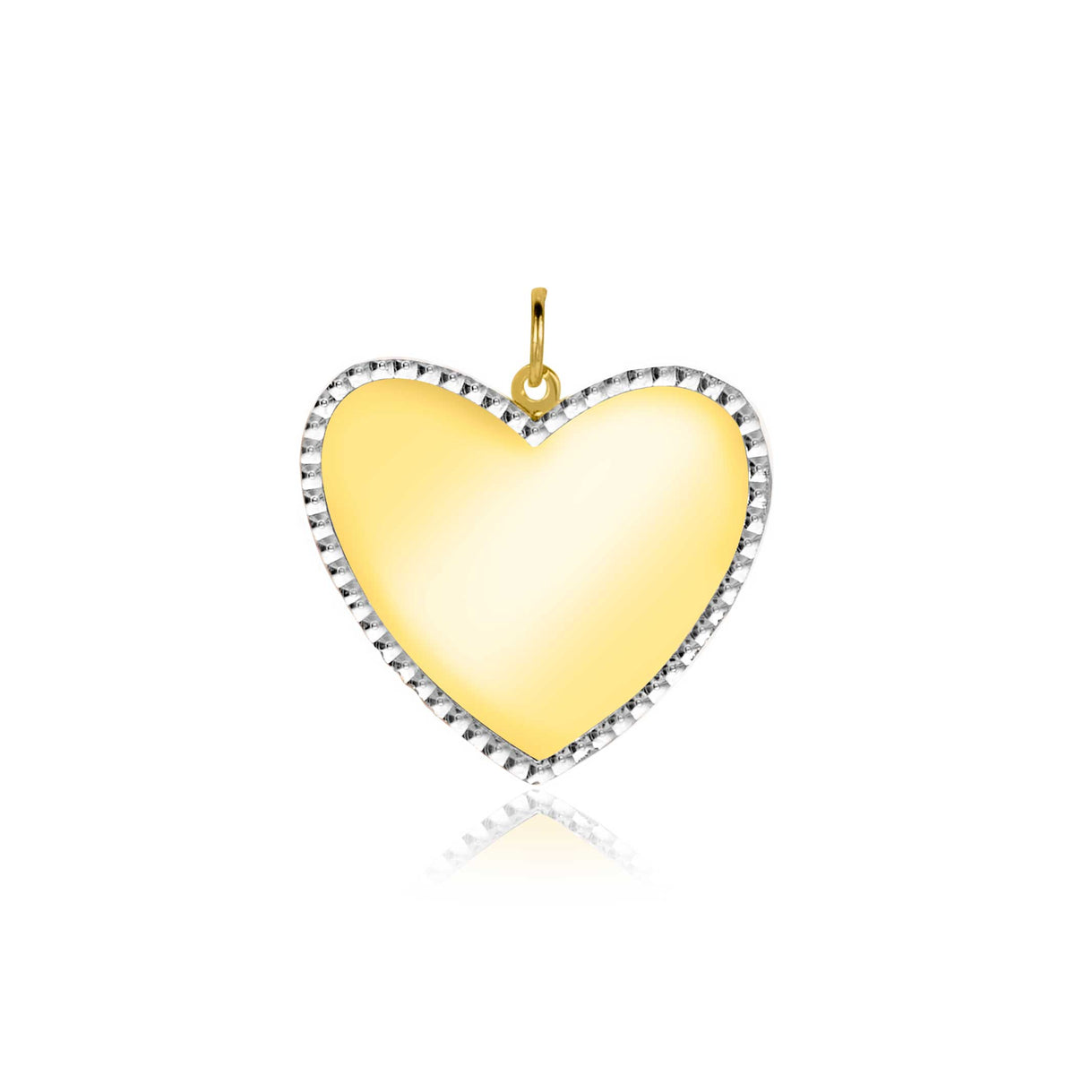 Colgante en forma de corazón dorado con borde brillante.