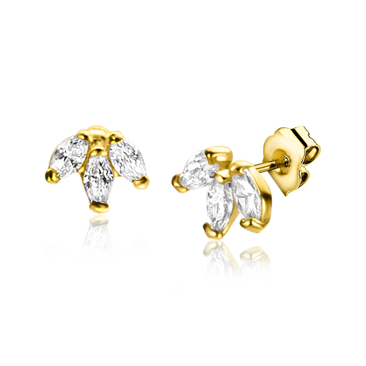 Pendientes de oro con piedras brillantes en forma de lágrima.