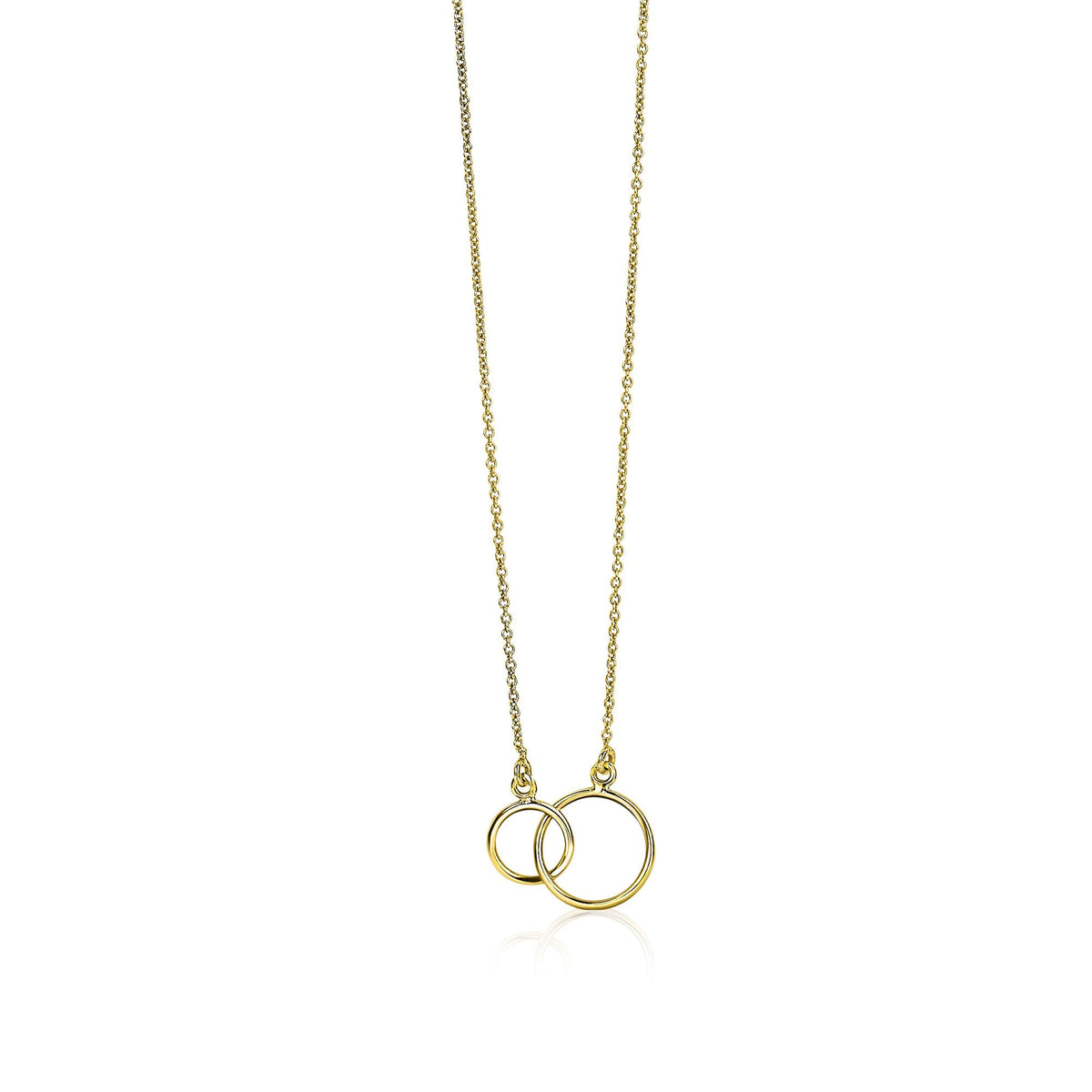 Collar dorado con dos aros entrelazados en un diseño sencillo y moderno.