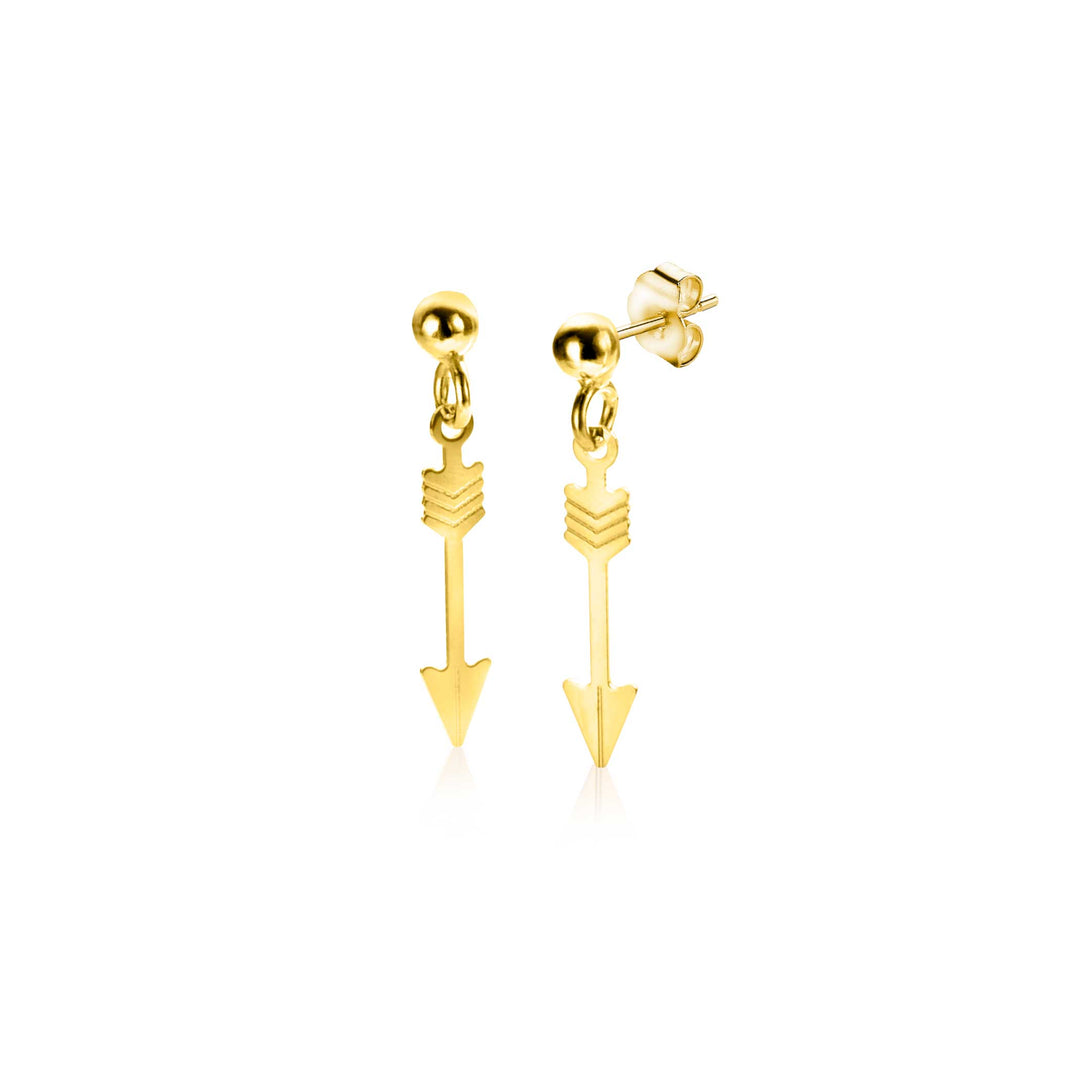 De Zinzi Oorbellen Goud Zgo383 oorbellen zijn voorzien van bolvormige stekers en hangende pijlbedels met gedetailleerde veren, compleet met push-back sluitingen, waardoor ze een stijlvolle aanvulling zijn op elke collectie.