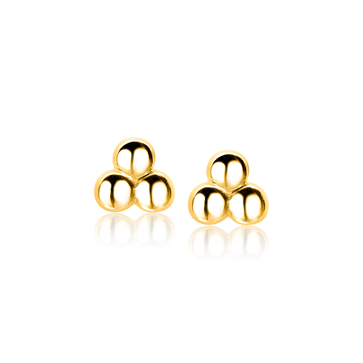 Pendientes de oro con tres formas redondeadas.