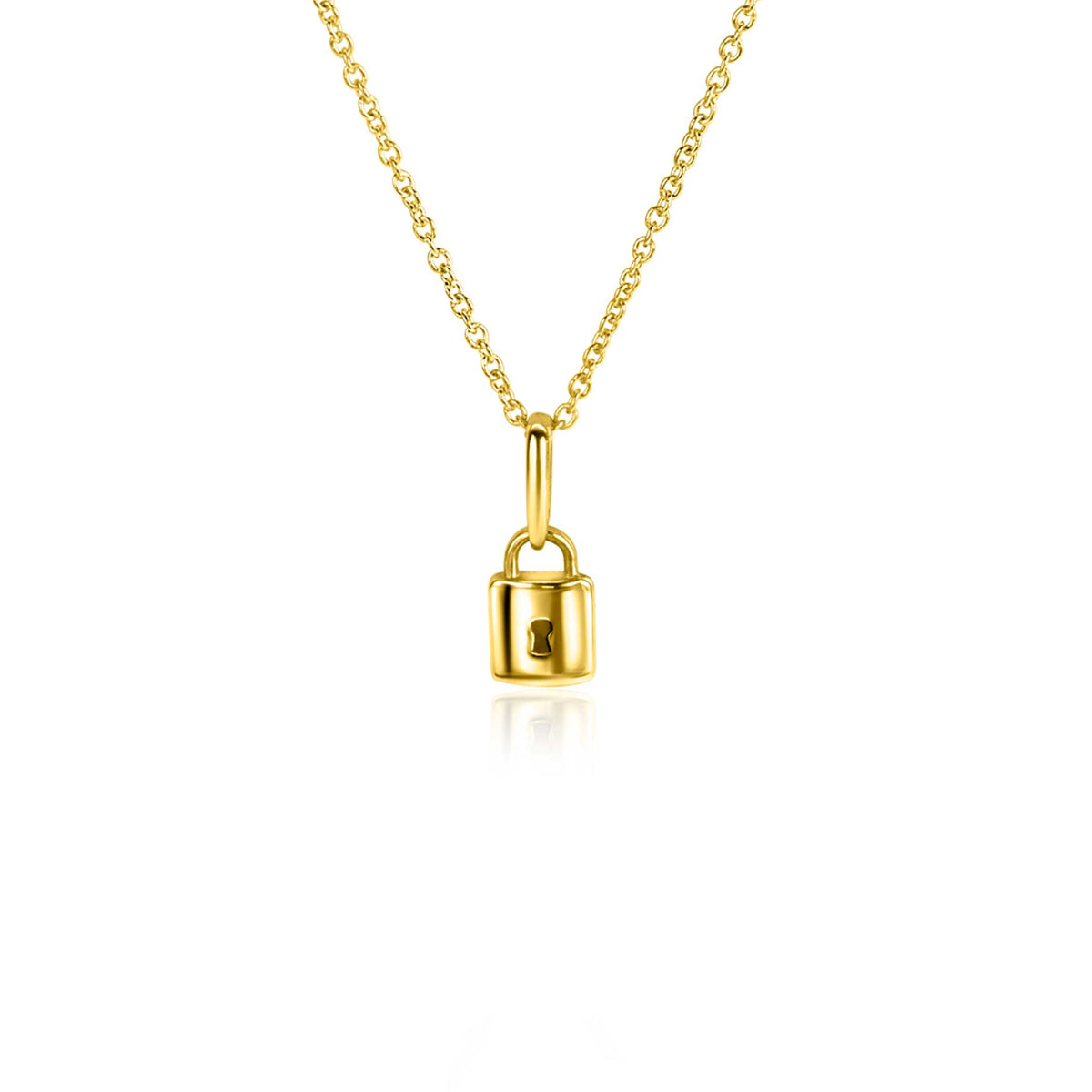 Collar dorado con colgante en forma de candado.