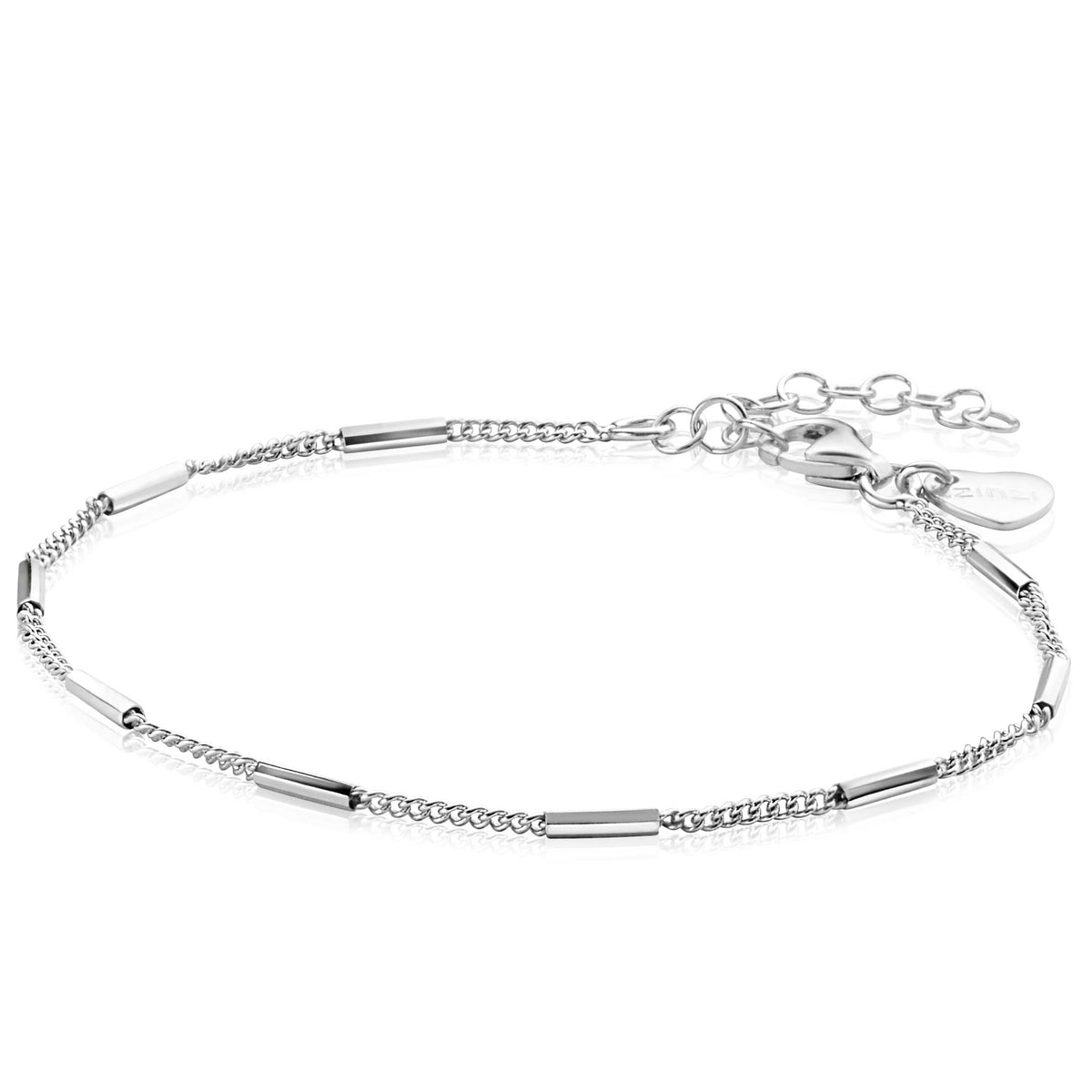 Pulsera de plata con eslabones alargados y cadena ajustable.
