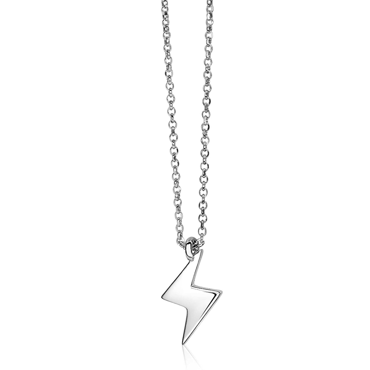Collar de plata con colgante en forma de rayo.