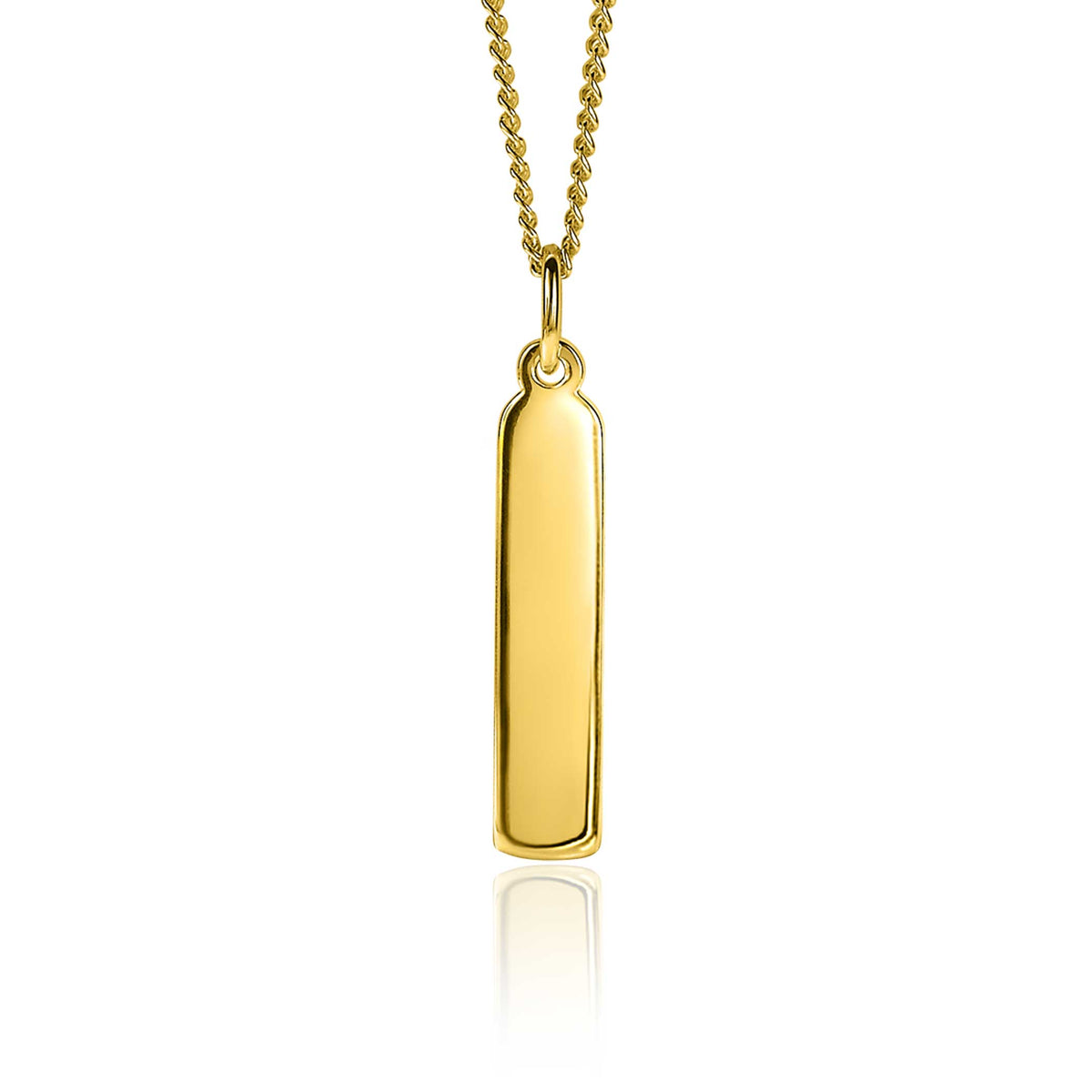 Colgante dorado en forma rectangular con cadena de bolitas.