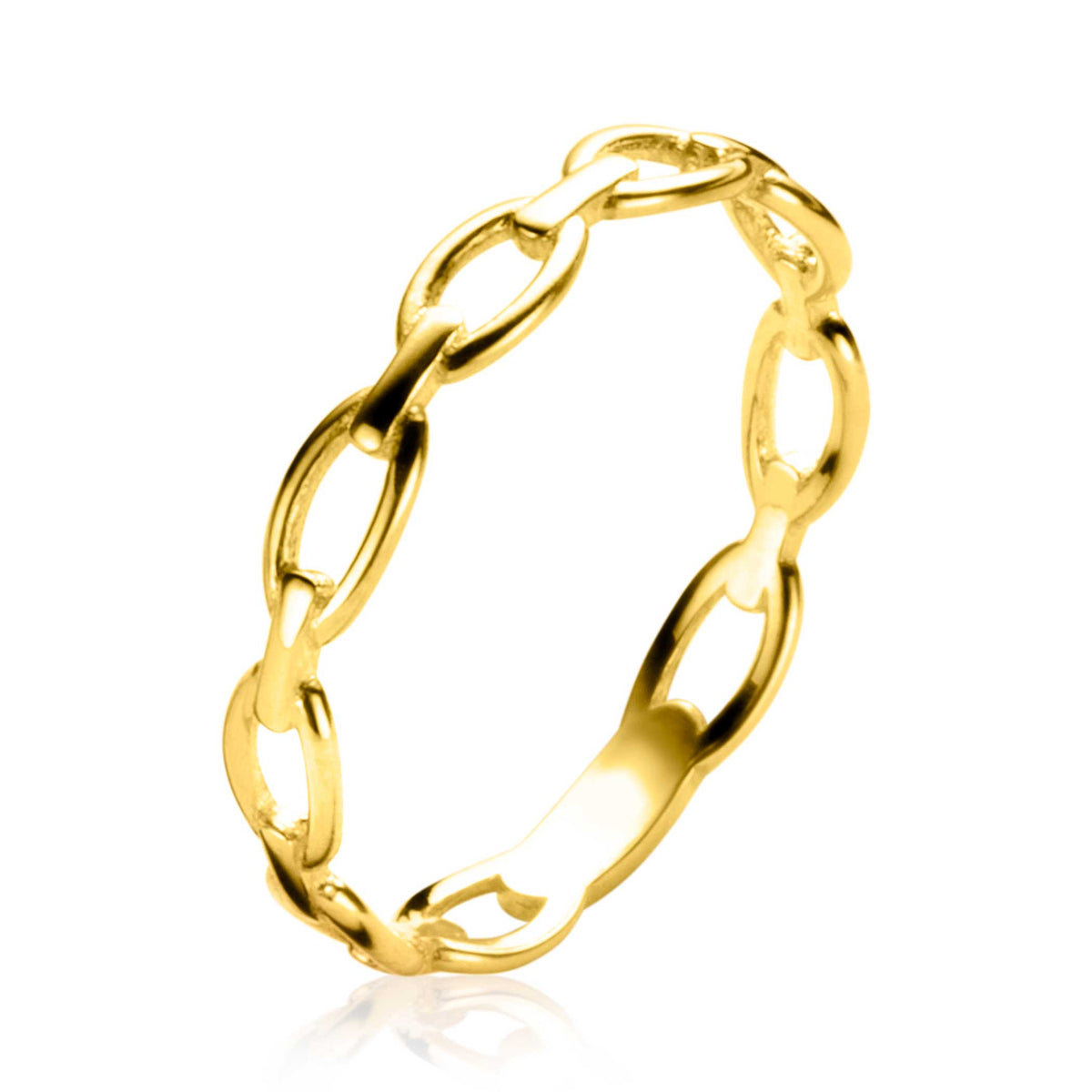 Anillo dorado con eslabones ovalados y acabado brillante.