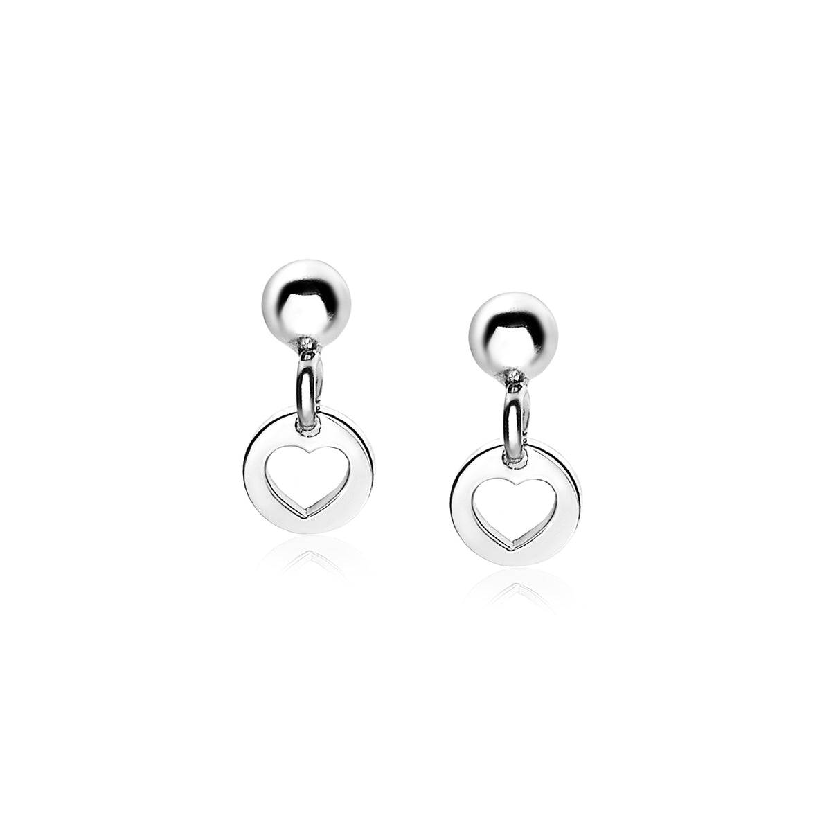 Pendientes de plata con forma de corazón y aro, colgantes y brillantes.