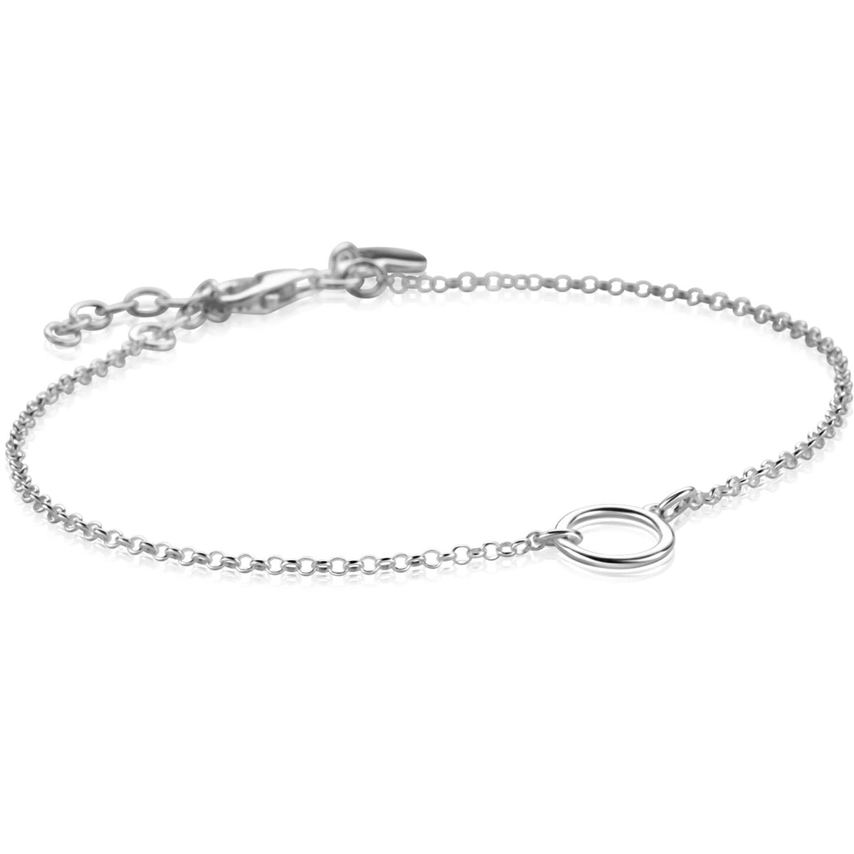 Pulsera de plata con un diseño delicado y un colgante ovalado en el centro.