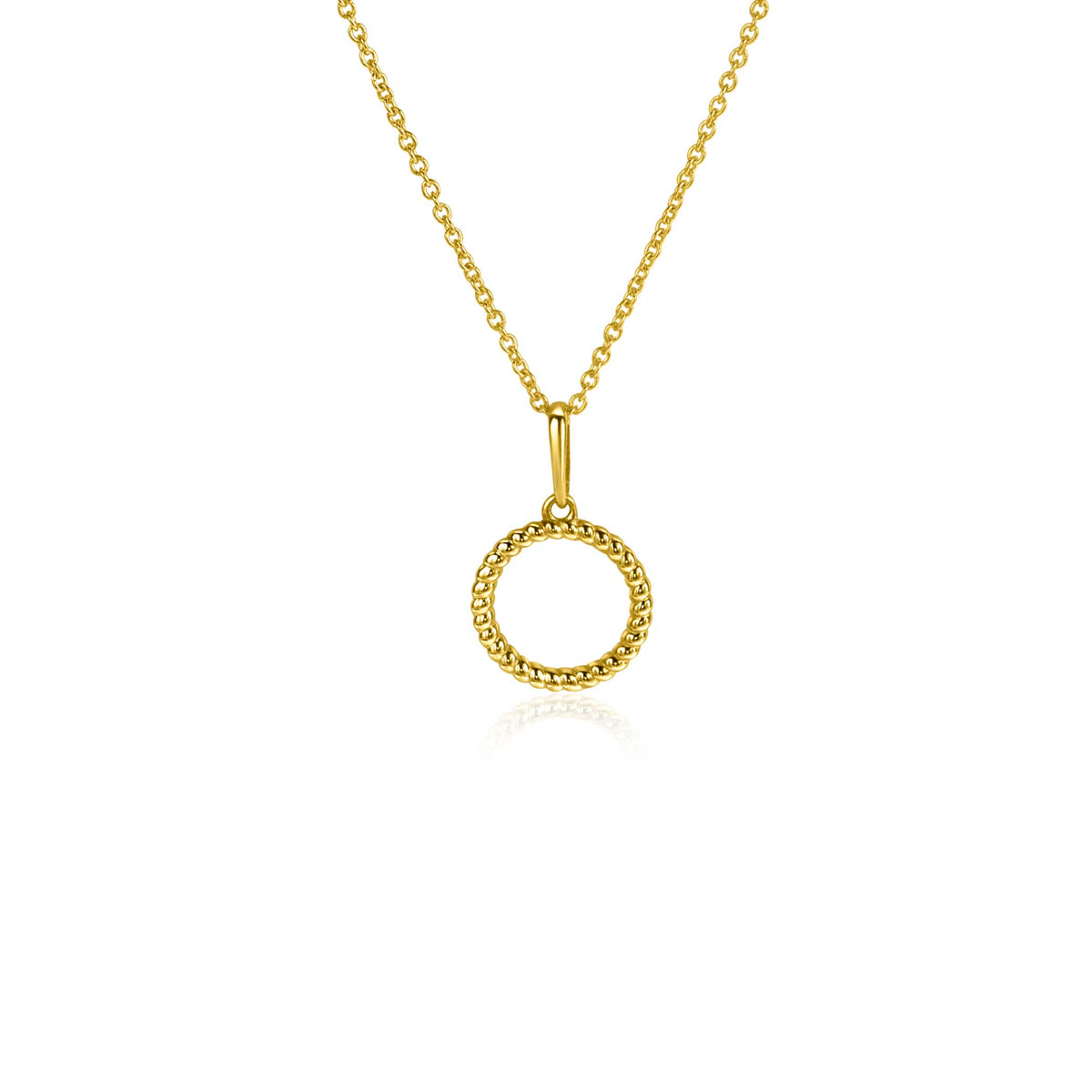 Colgante dorado en forma de círculo con cadena delicada.