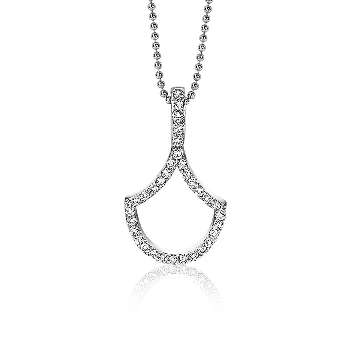 Colgante de plata con forma de gota, adornado con circonitas brillantes.