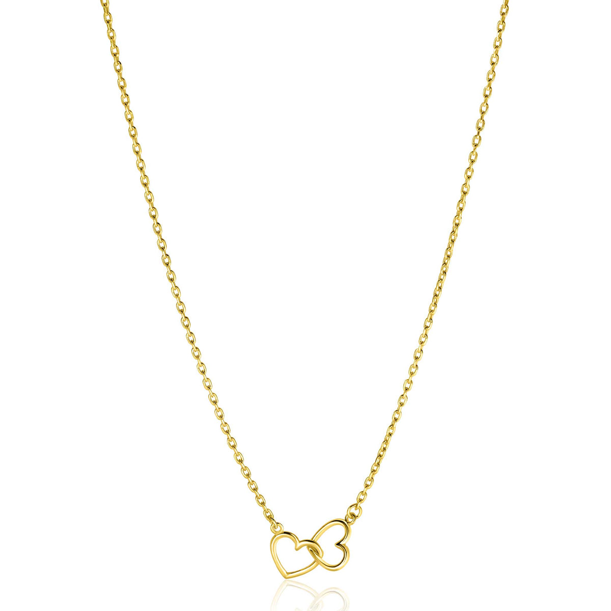 Collar dorado con dos corazones entrelazados en el centro.