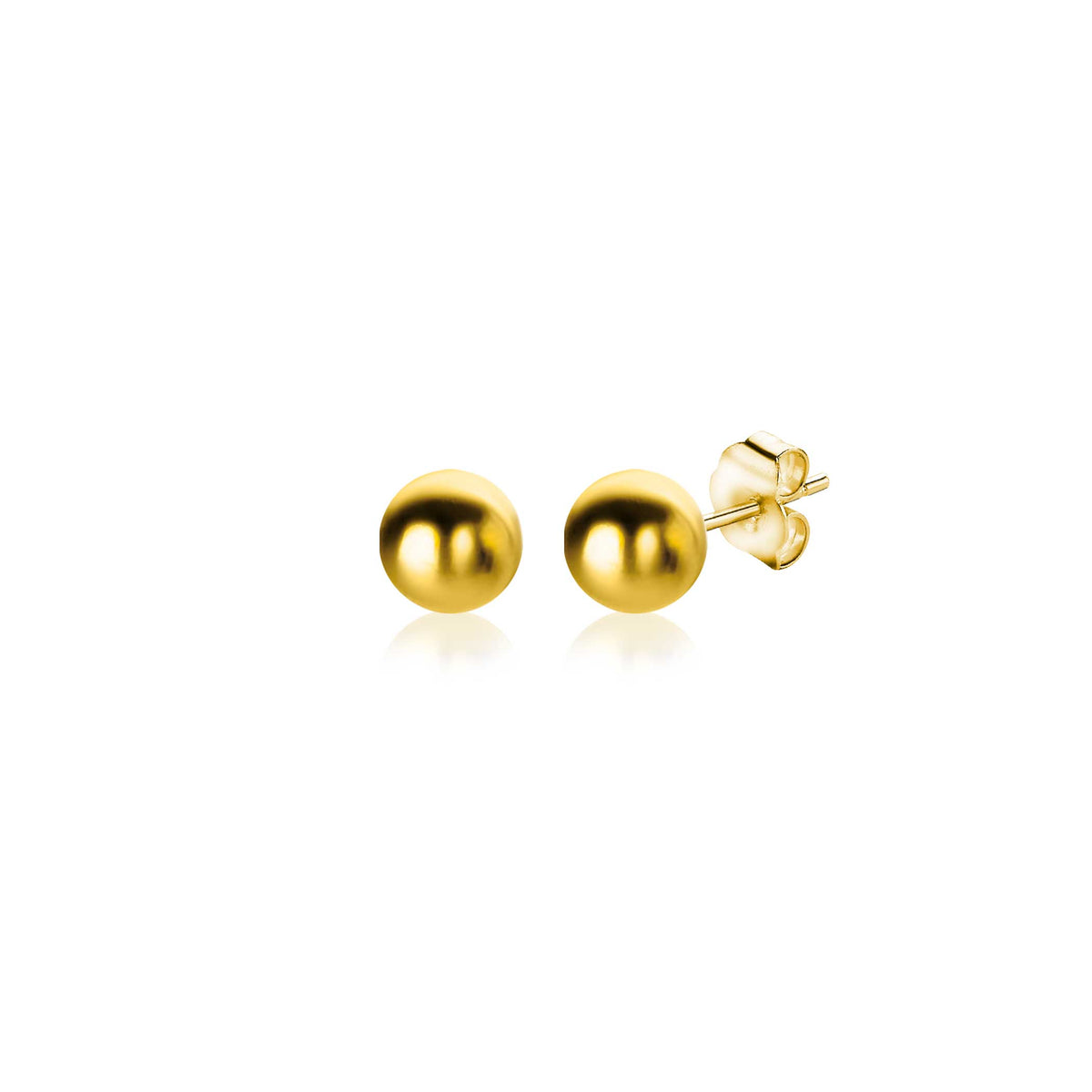 Pendientes de botón dorados con forma esférica y acabado brillante.