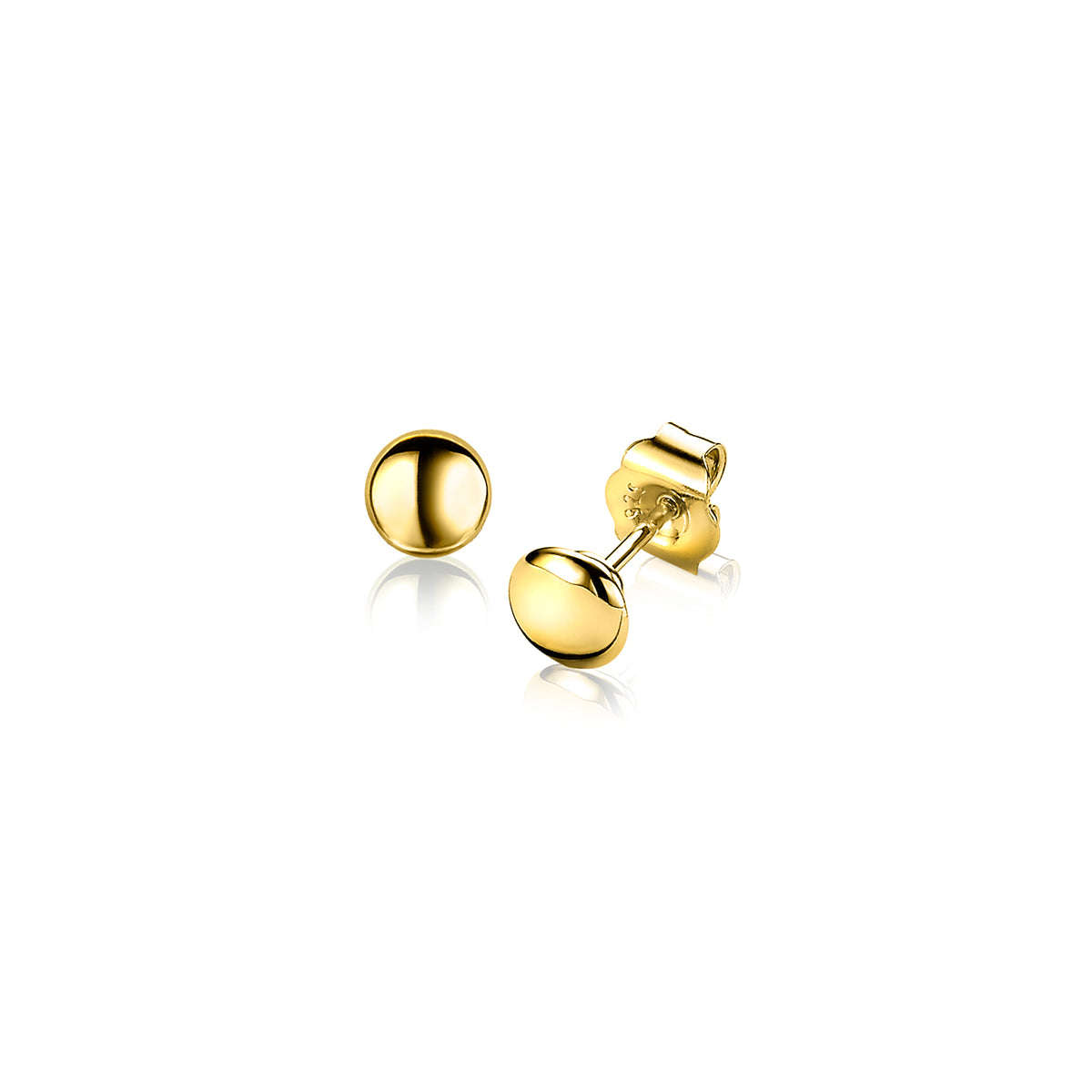 Pendientes de botón chapados en oro con un diseño redondo y brillante.