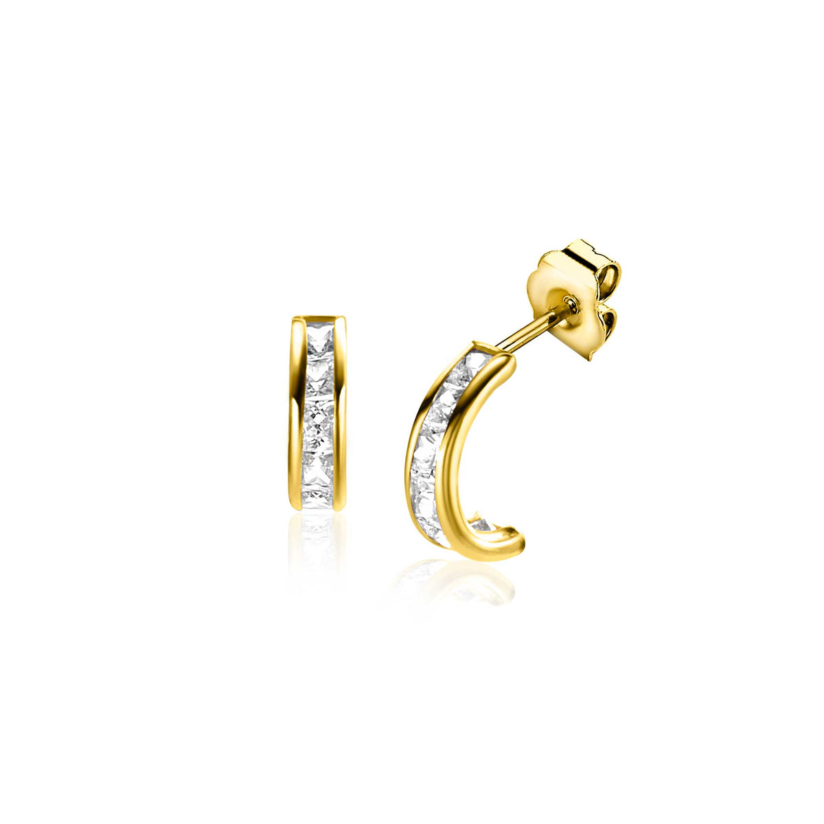 Pendientes de aro dorados con detalles de circonitas brillantes.