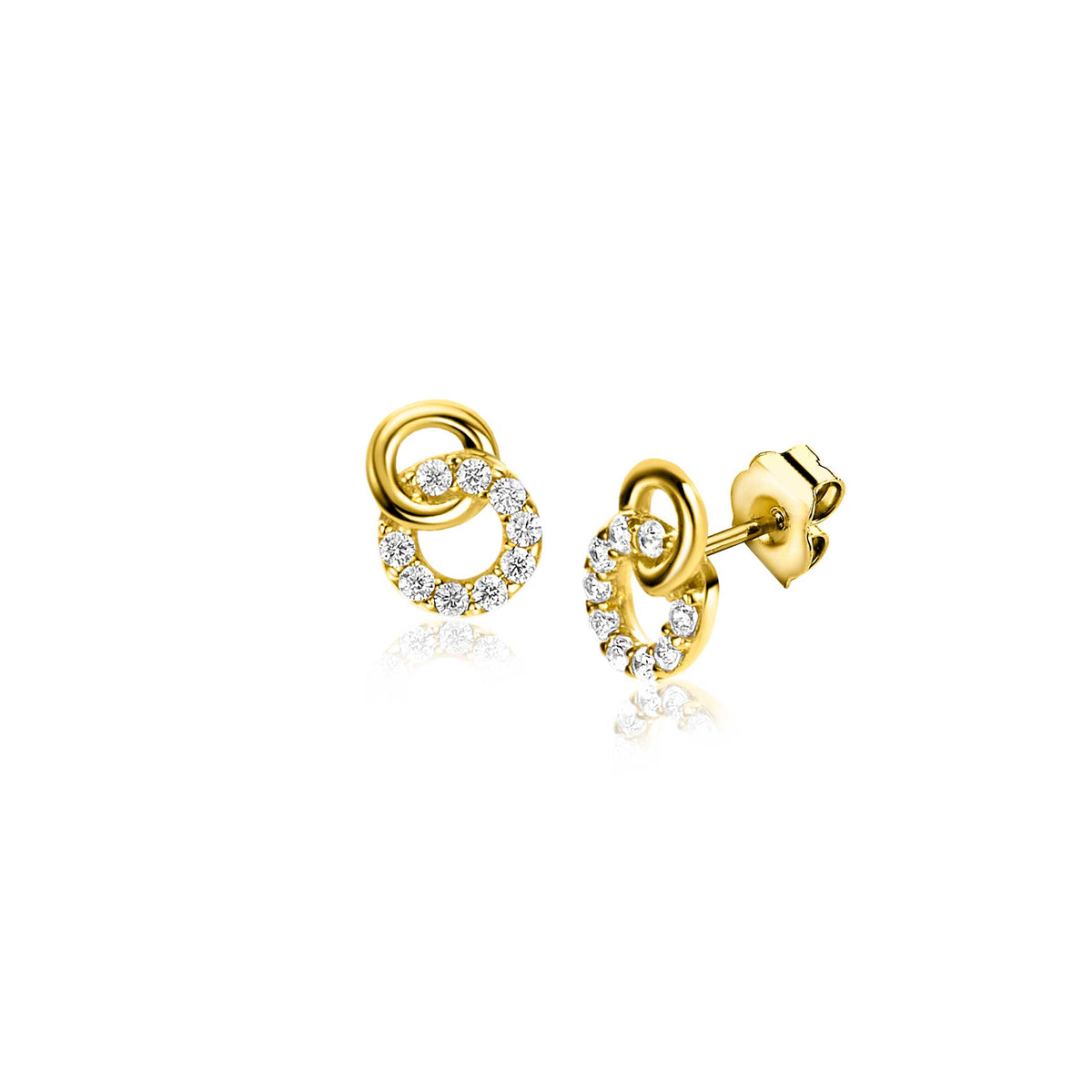 Pendientes de aro dorados con circonitas brillantes.