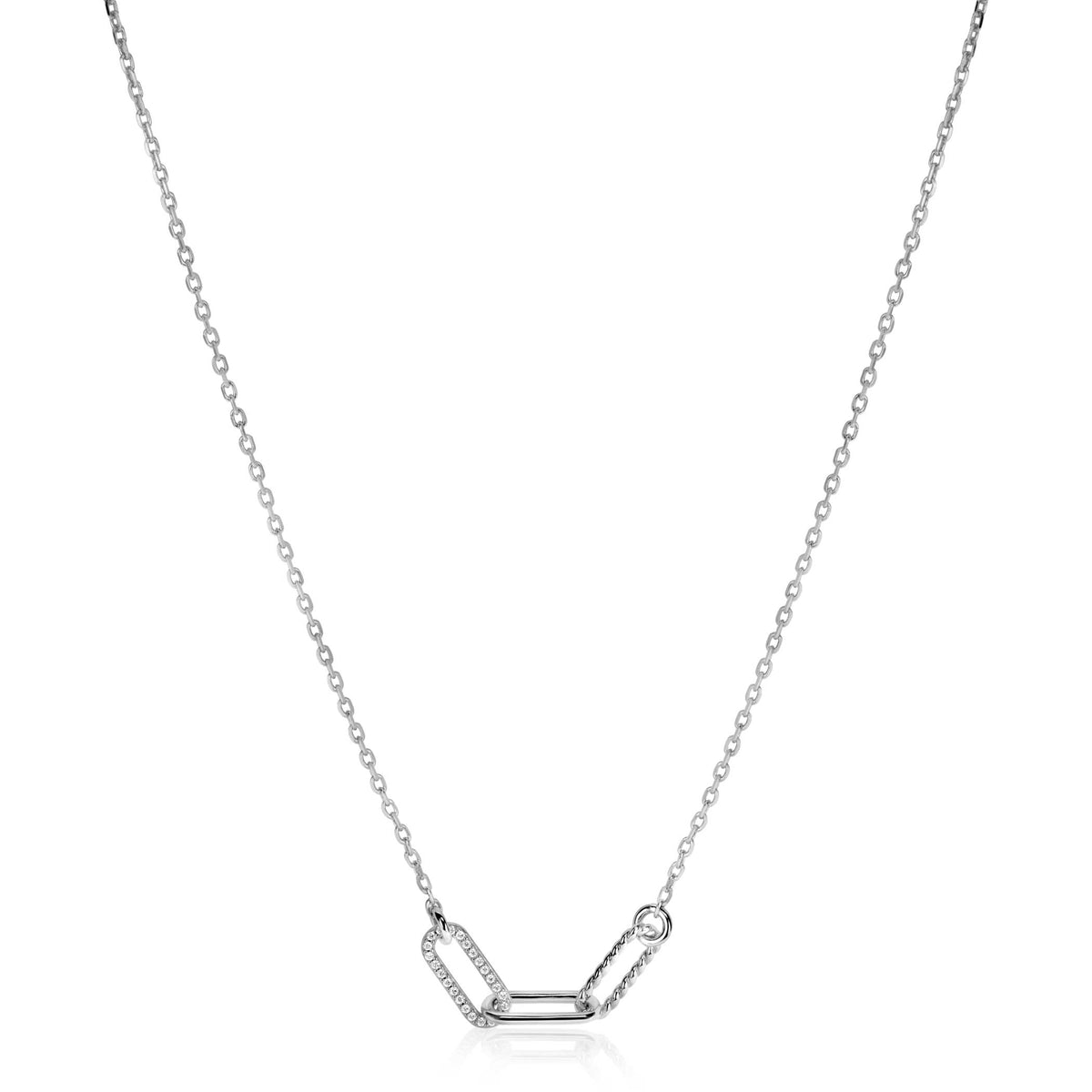 Collar de plata con eslabones en forma de V, diseño moderno y delicado.