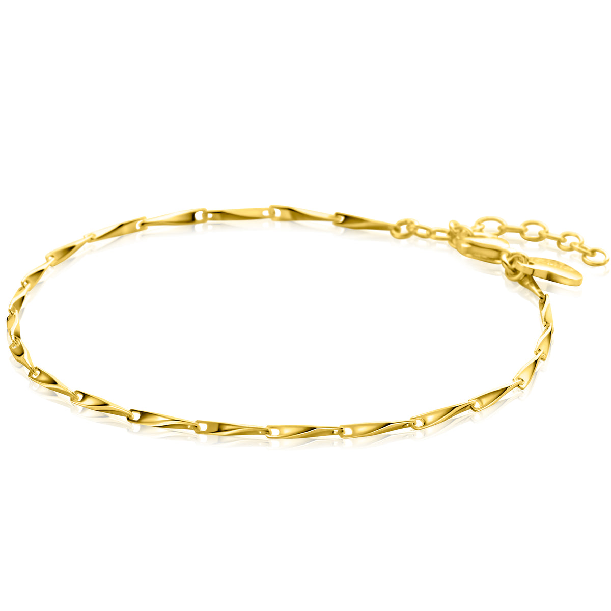 Pulsera dorada con diseño trenzado y cierre ajustable.