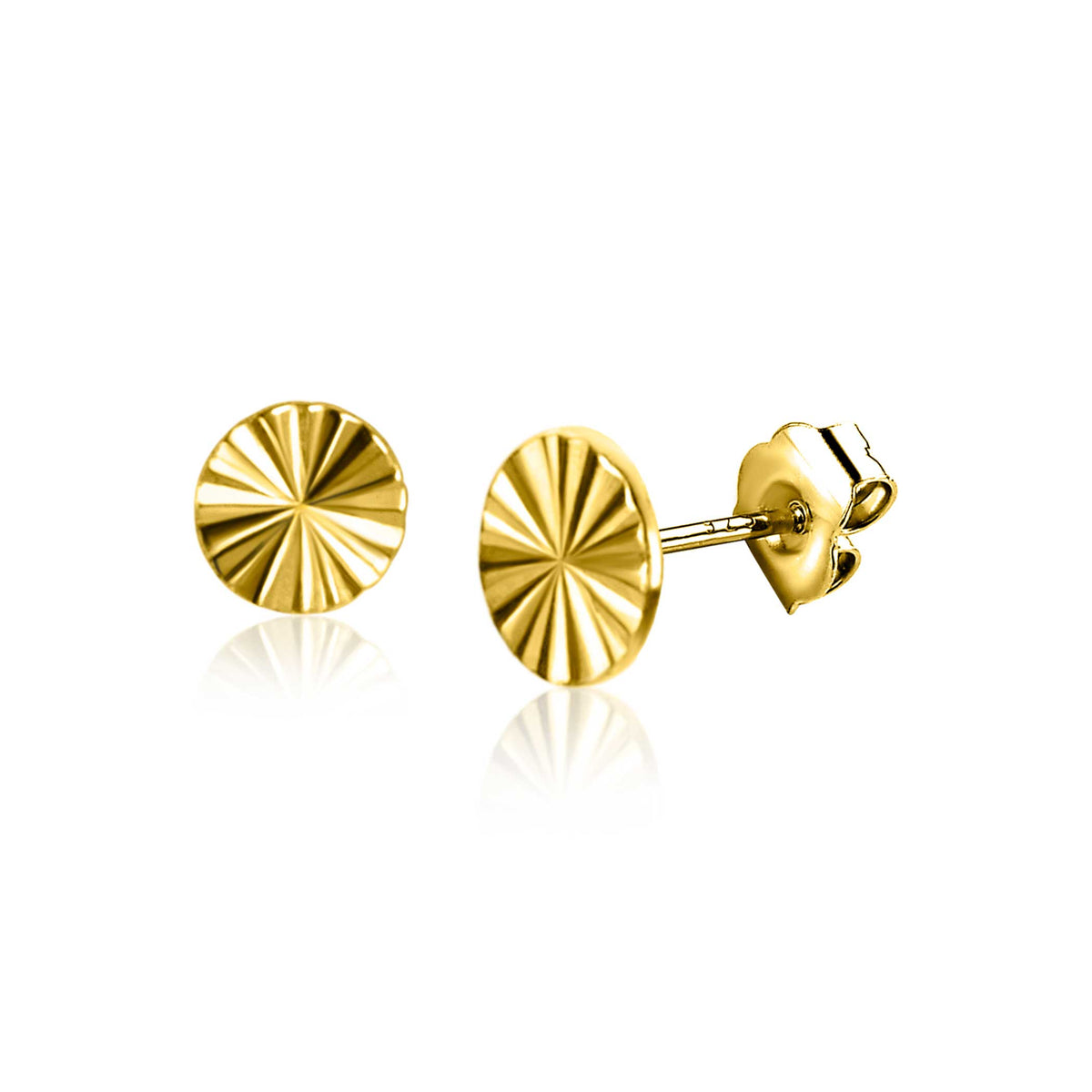Pendientes de oro con diseño estriado en forma de disco.