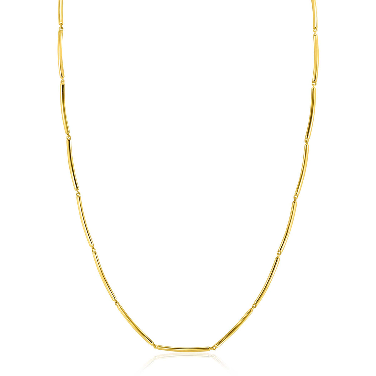 Collar dorado con eslabones alargados y detalles en forma de barra.