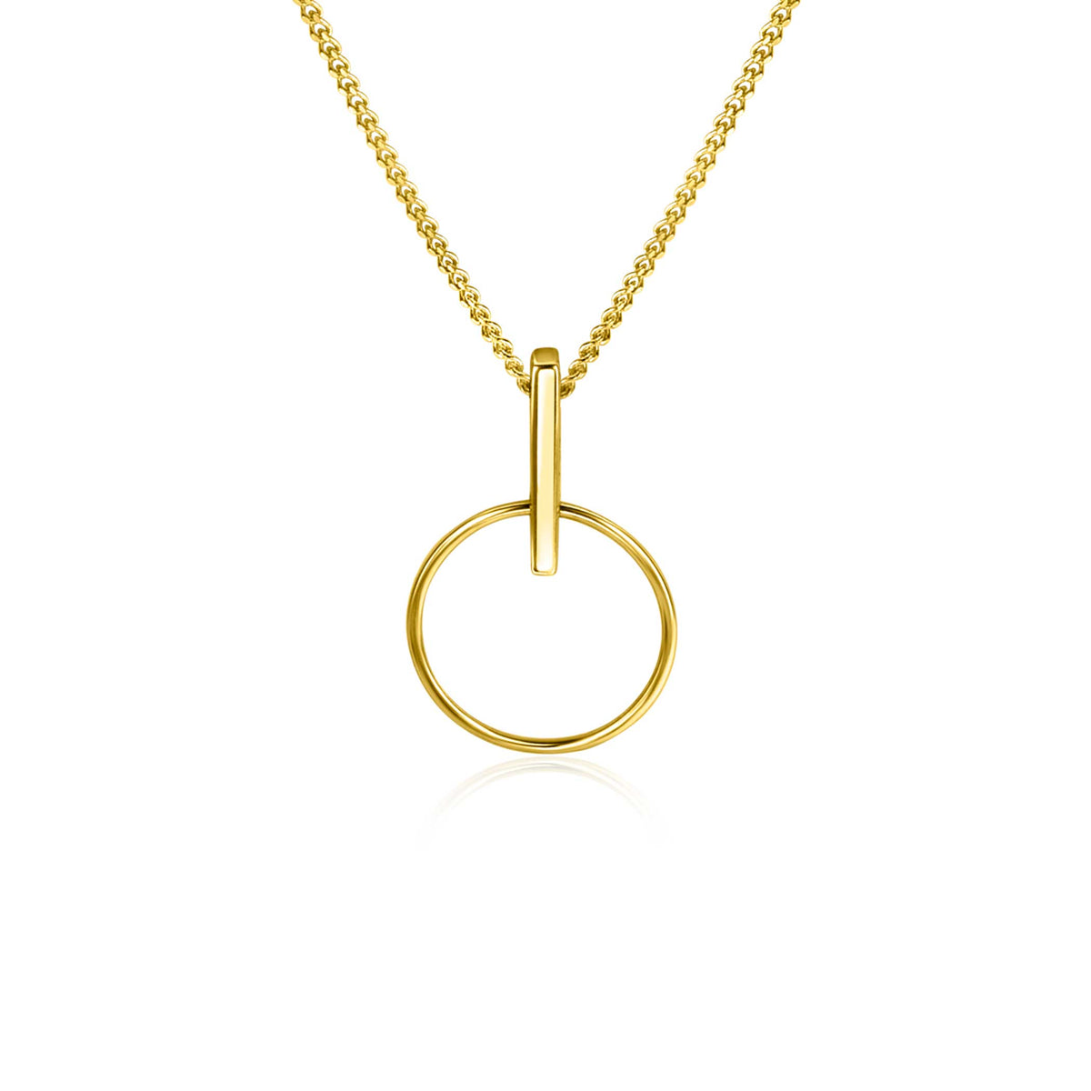 Colgante dorado en forma de círculo con cadena delicada.