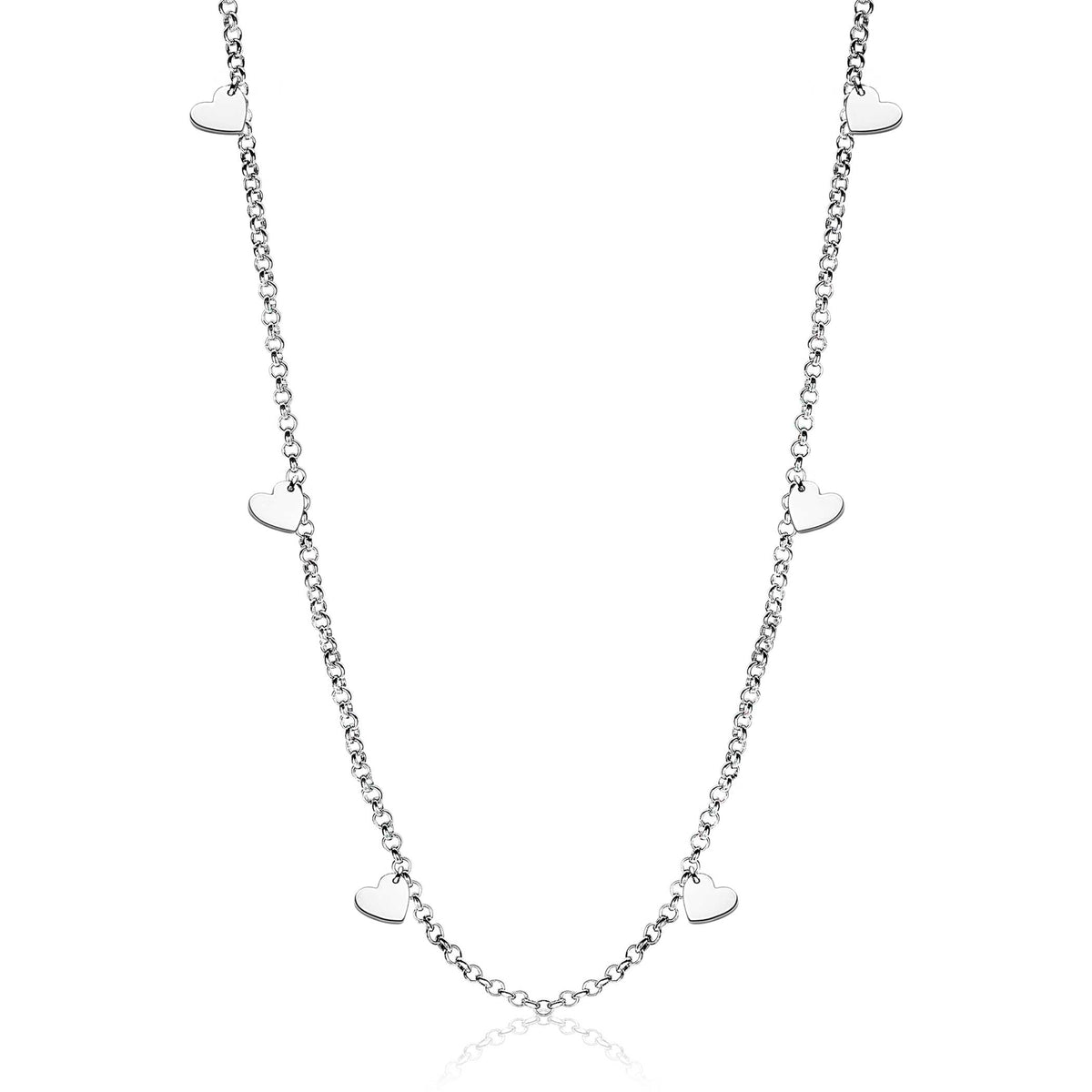 Cadena de plata con pequeños colgantes en forma de corazón.