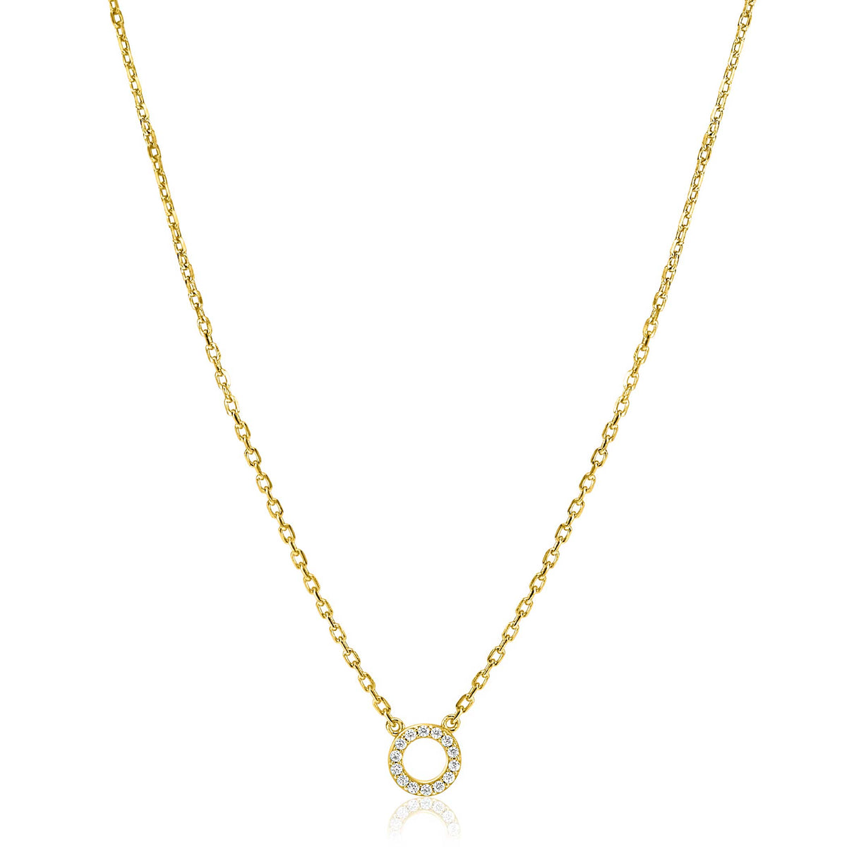 Collar dorado con un colgante circular adornado con piedras brillantes.