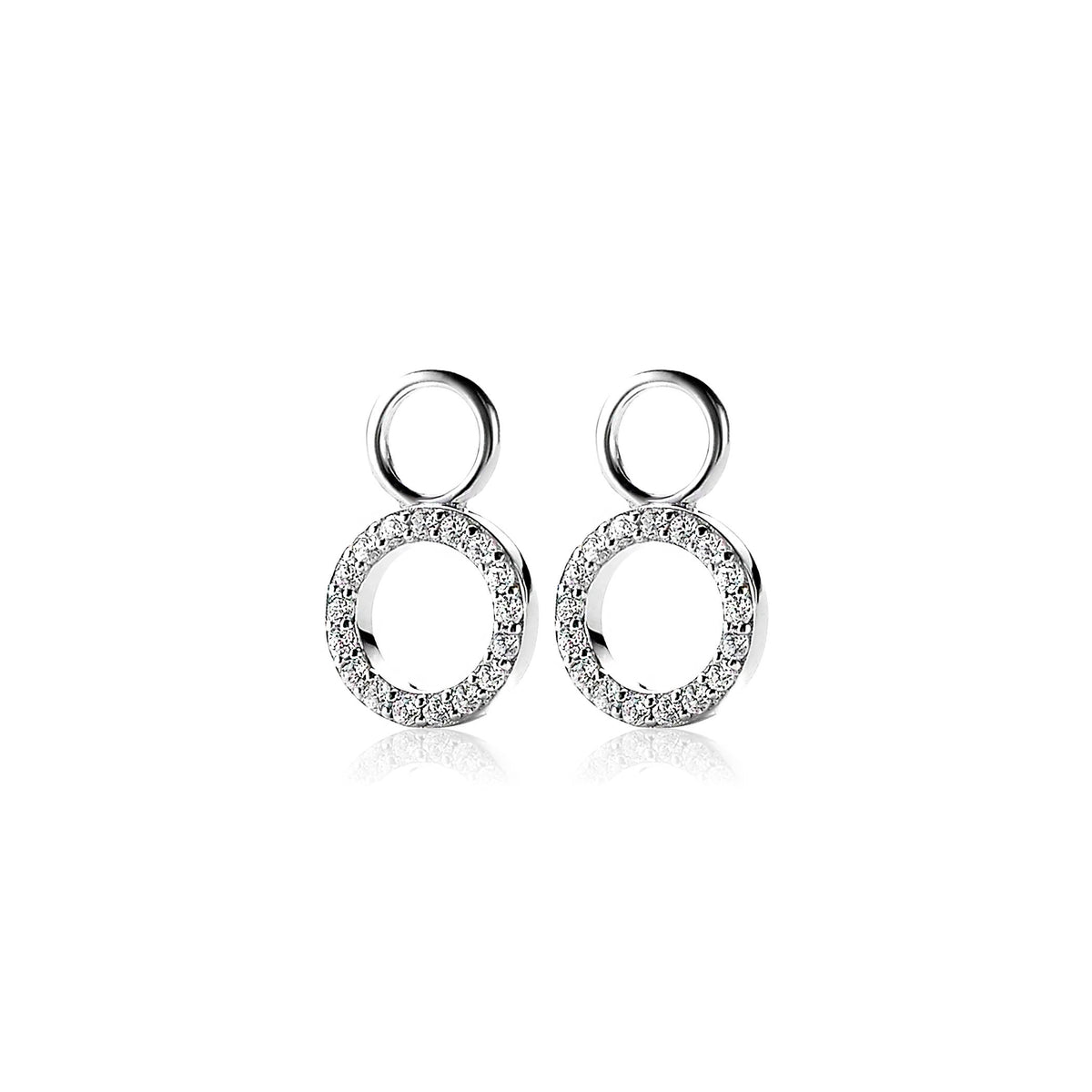 Pendientes de plata con circonitas en forma de círculo.