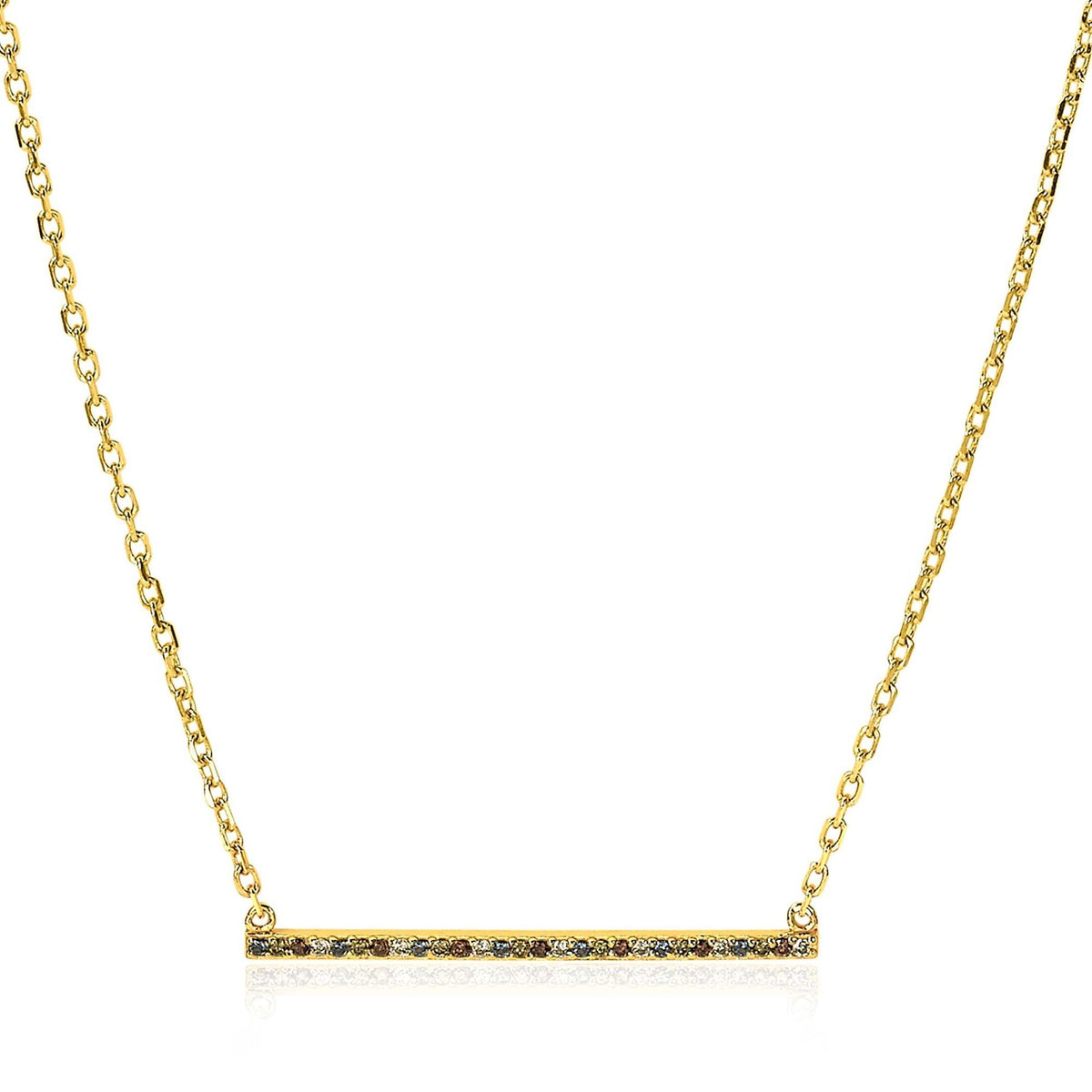Collar dorado con una barra decorativa en el centro, adornada con piedras brillantes.