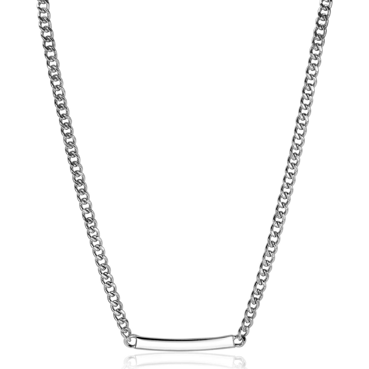 Cadena de plata con un diseño sencillo y una barra horizontal en el centro.