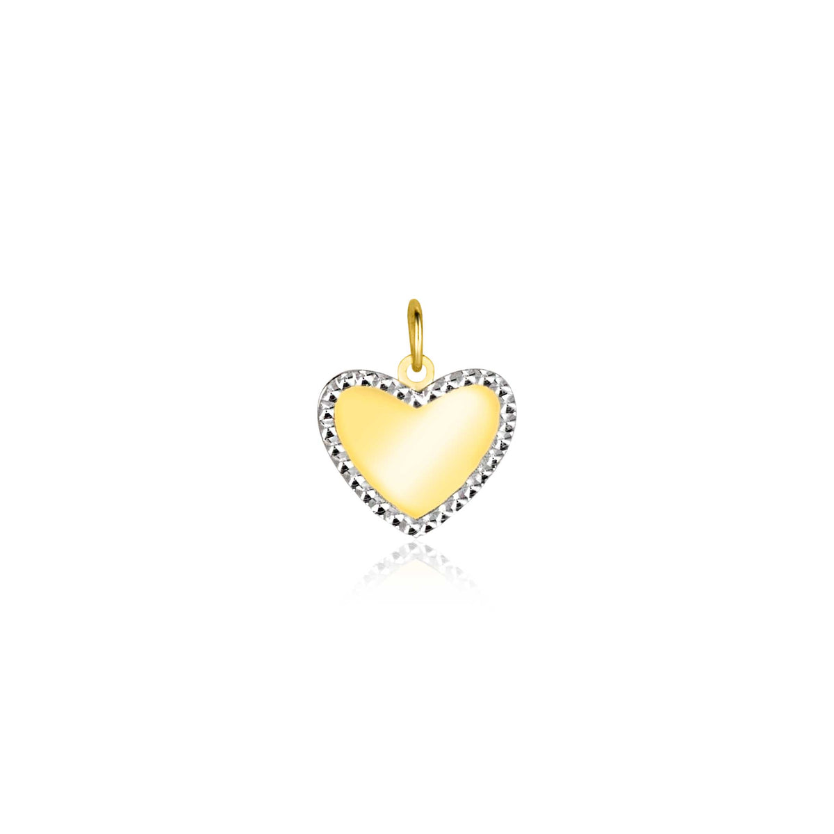 Colgante en forma de corazón dorado con borde de piedras brillantes.