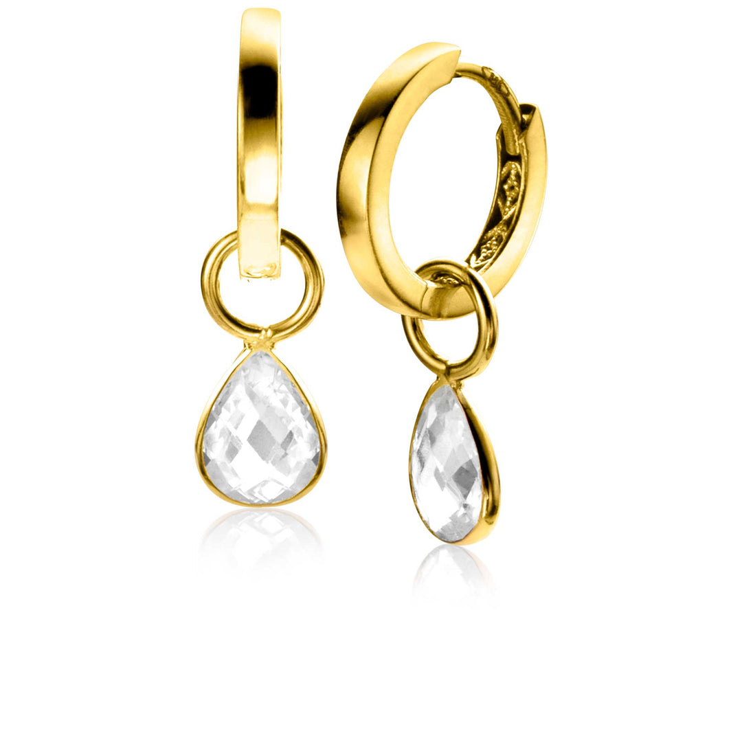 Prachtige gouden creolen met druppelvormige heldere edelstenen, met facetgeslepen slijpsels voor extra sprankeling. De Zinzi Oorbellen Goud Zgch390 stralen glans en elegantie uit die doen denken aan witte zirkonia.