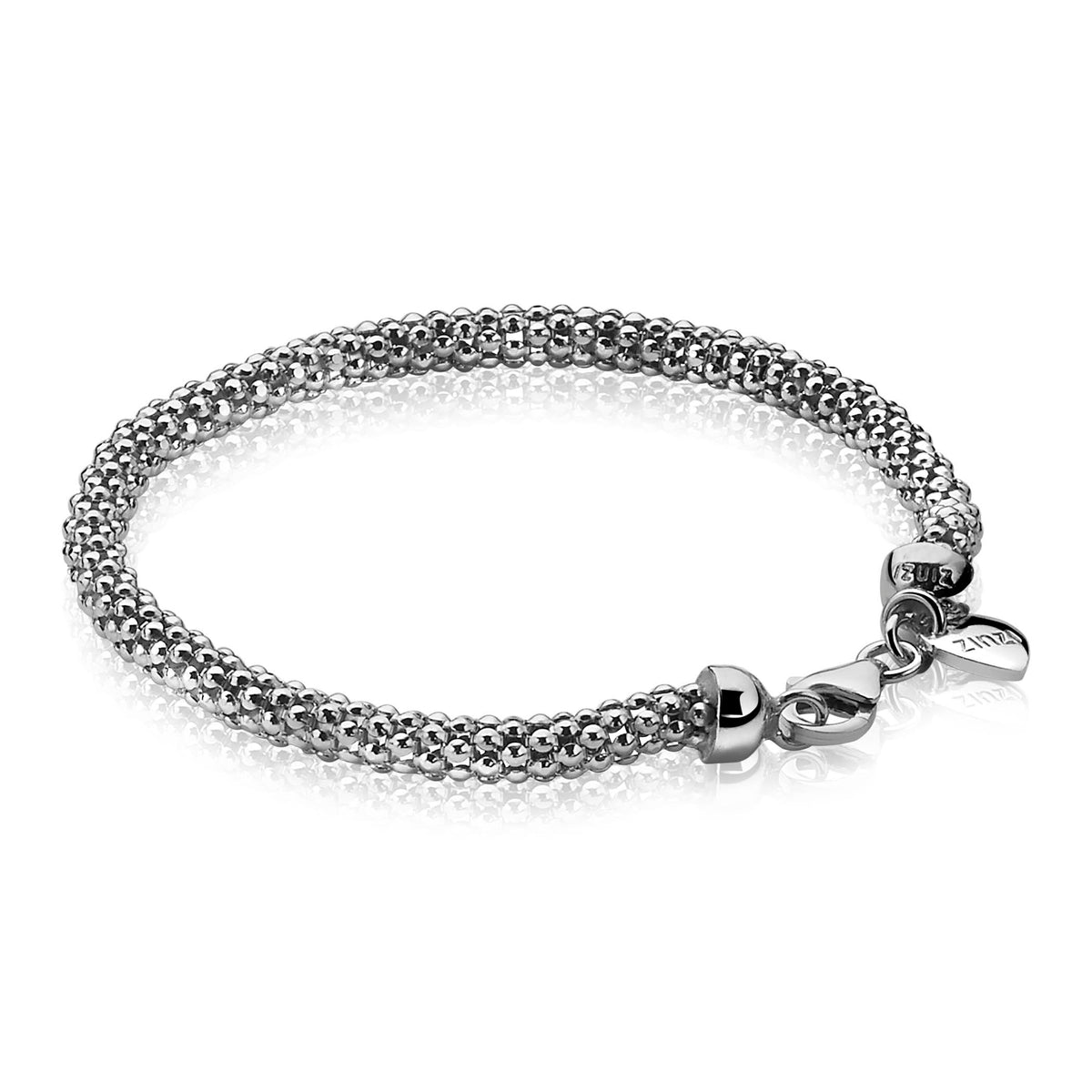 Pulsera de plata con diseño de cuentas redondas y cierre de langosta.