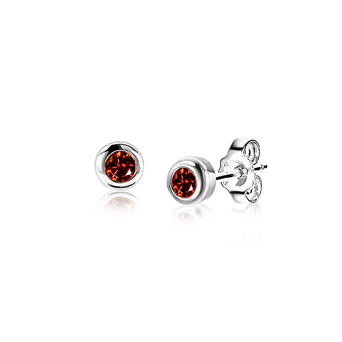 Pendientes de plata con piedra naranja brillante en forma redonda.
