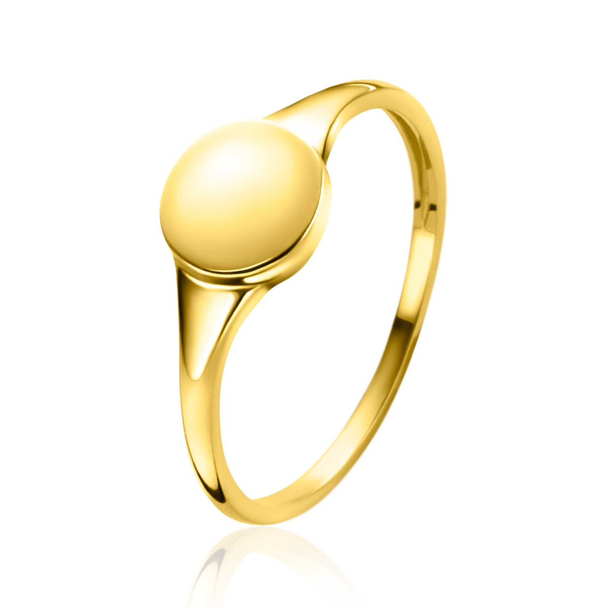 Anillo dorado con un diseño liso y una esfera central pulida.