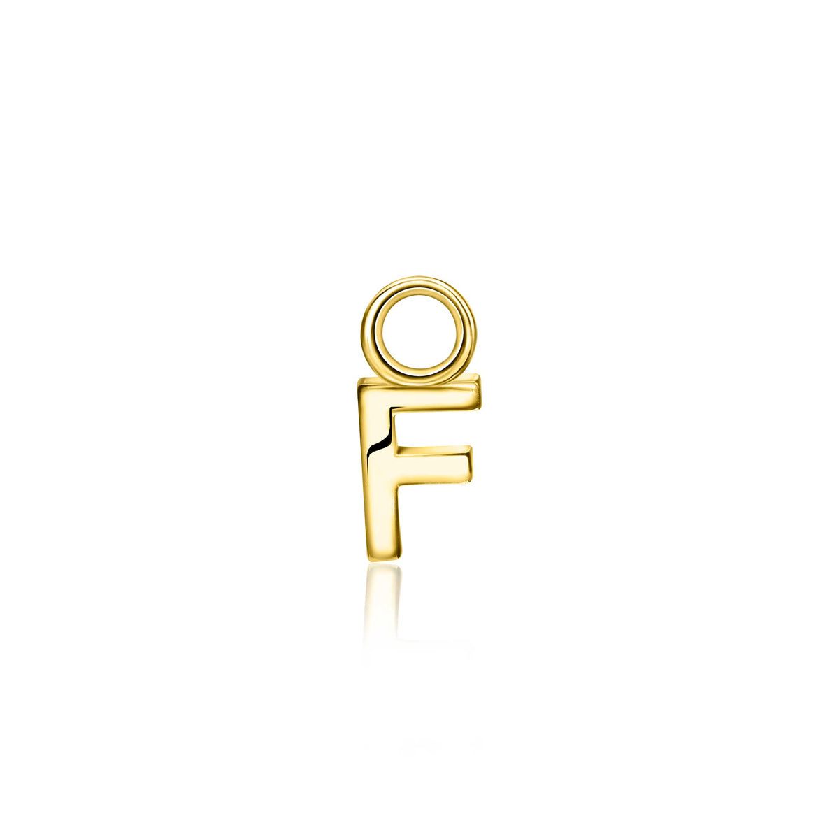 Pendiente de aro dorado con forma de letra "F".