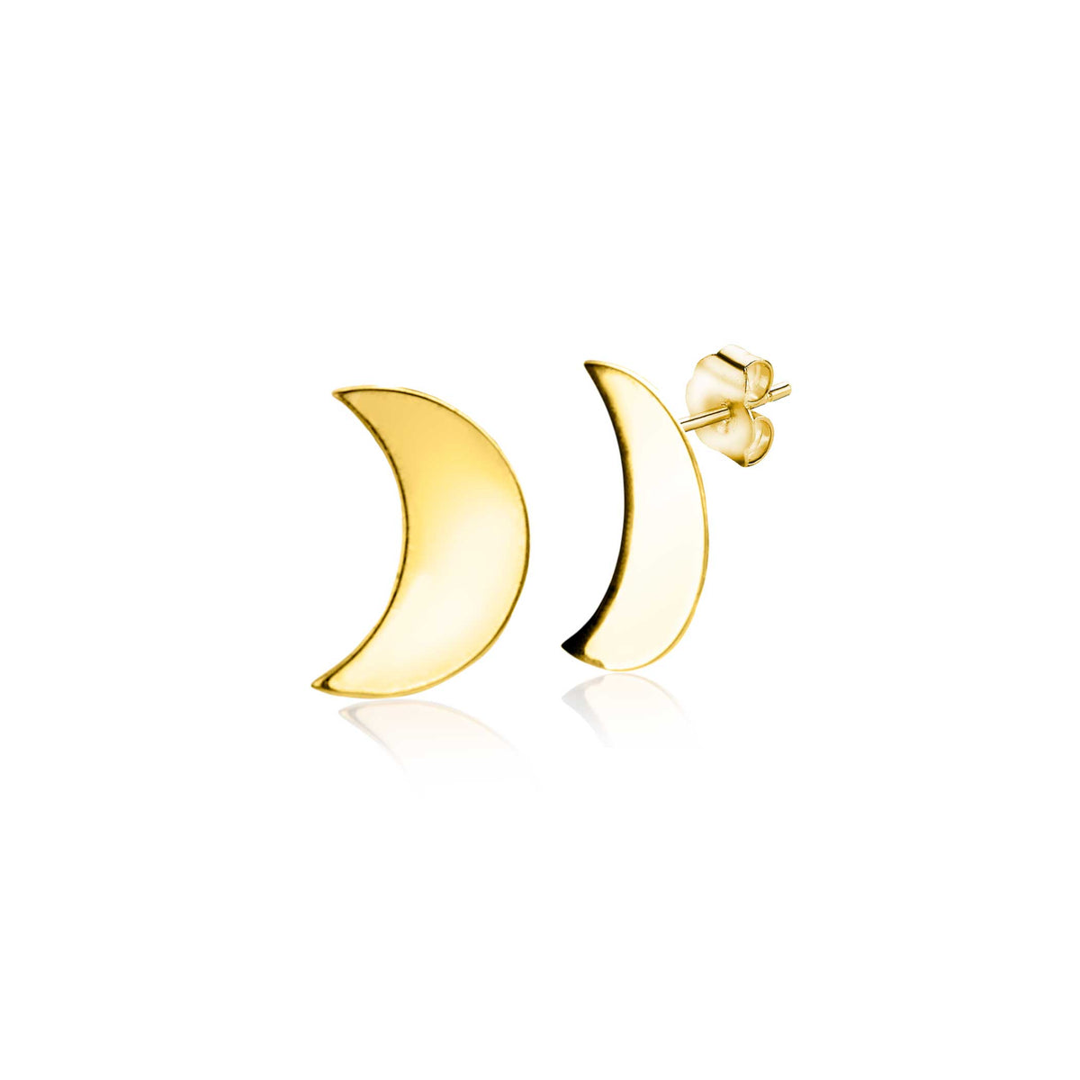 Pendientes de oro en forma de media luna con acabado pulido.