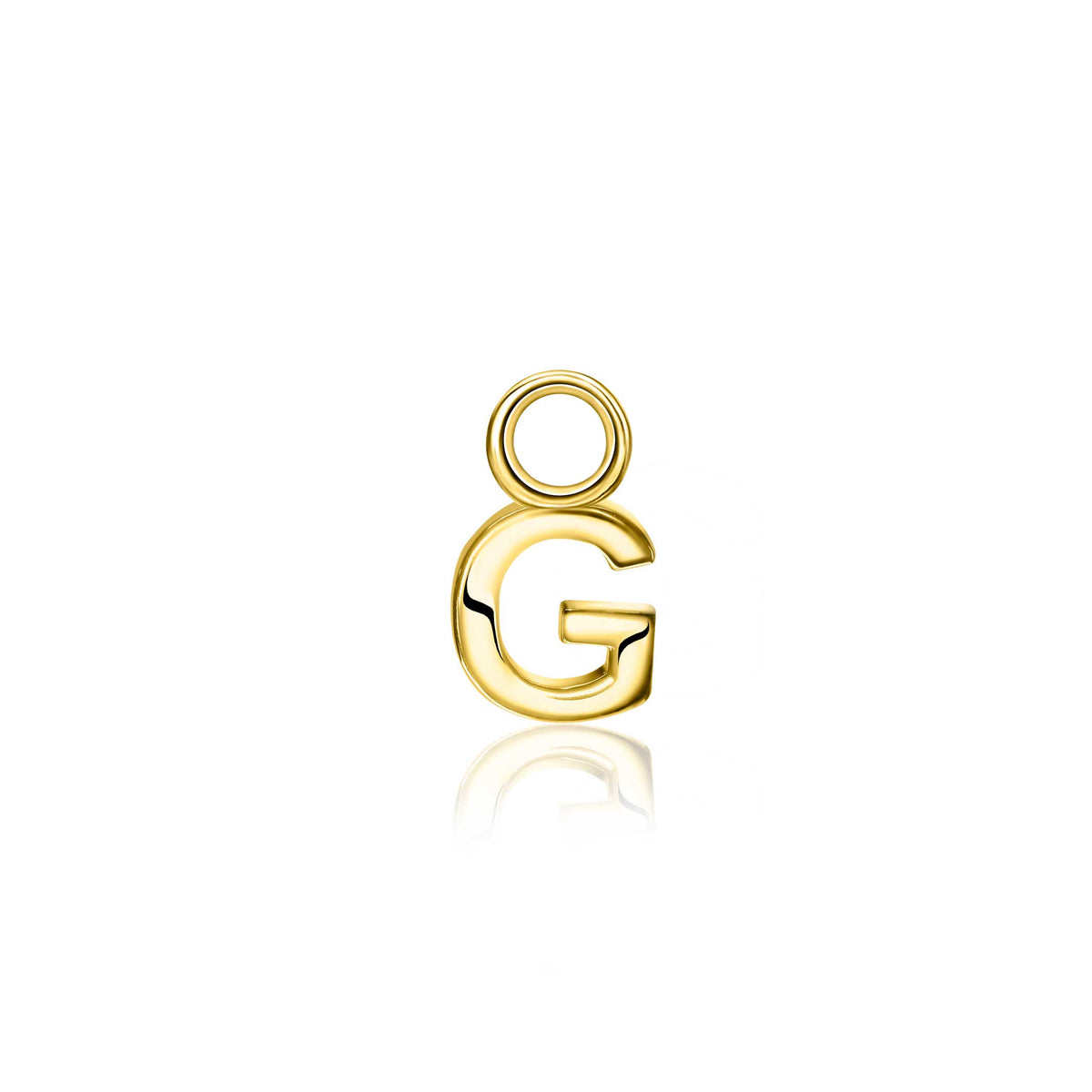 Pendiente de oro con forma de letra G, acabado brillante y diseño moderno.