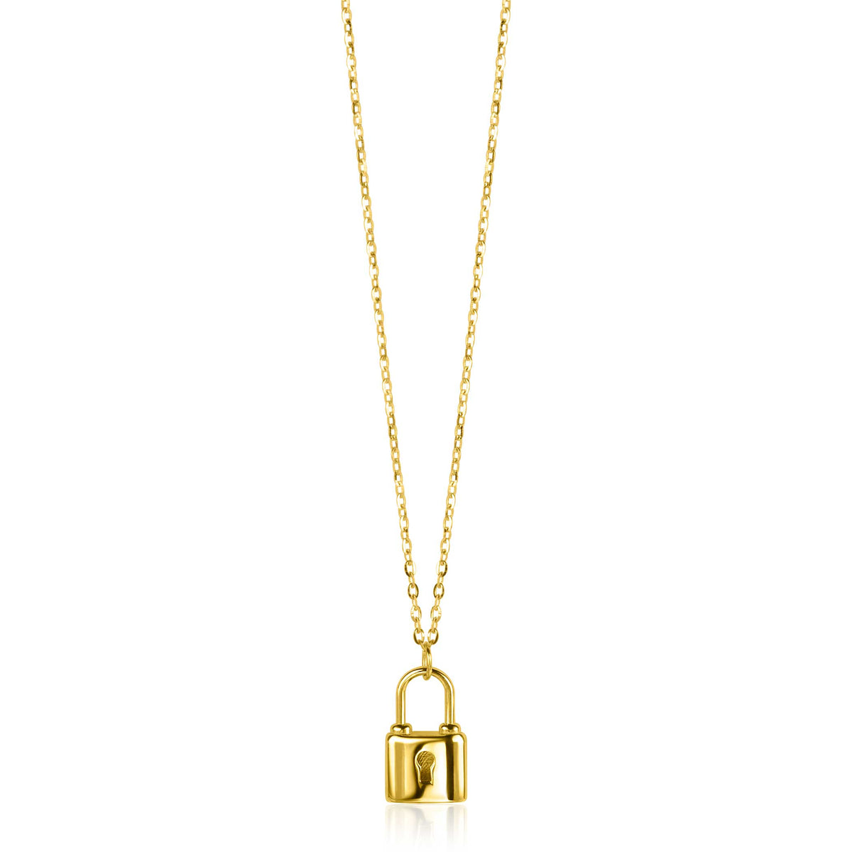 Collar dorado con colgante en forma de candado.